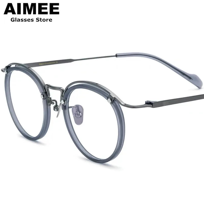 Stylish Aimee Unisex Full Rim Round Acetate & Titanium Eyeglasses Frame 20036 - Perfect for Work, Reading & Everyday Fashion