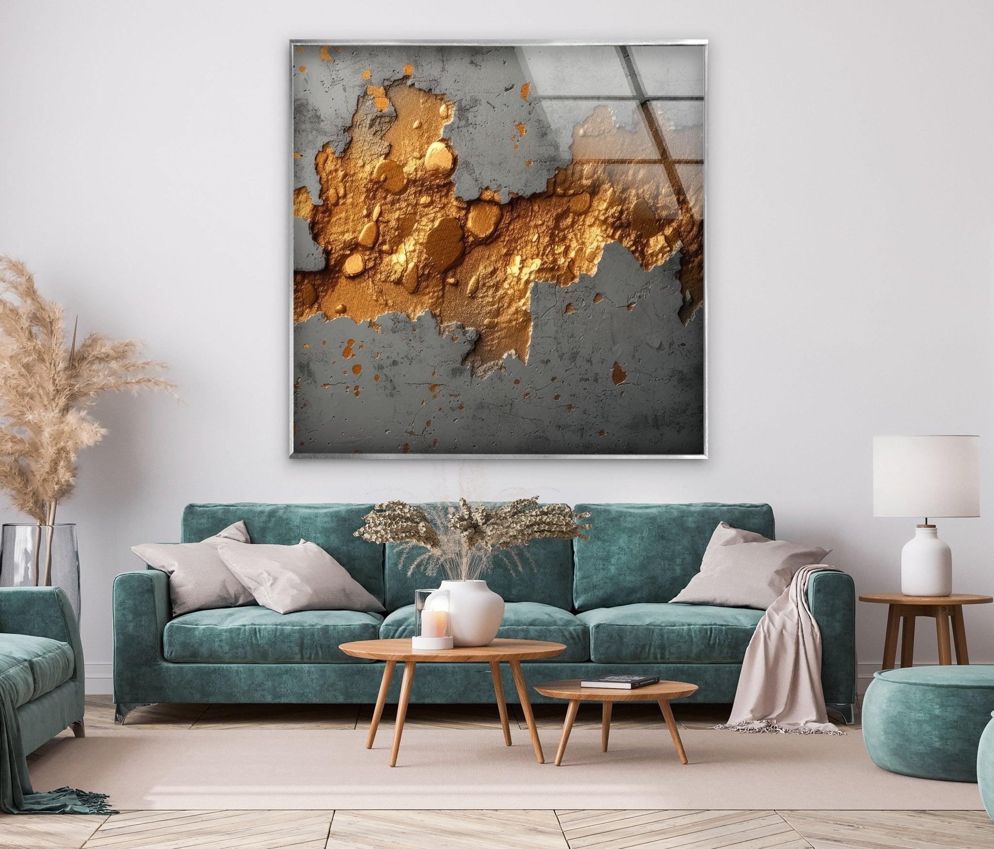 Abstract Rusty Metal Glass Wall Art Decor - Modern Industrial Home & Office Wall Decor for Living Room, Bedroom, Dining Area