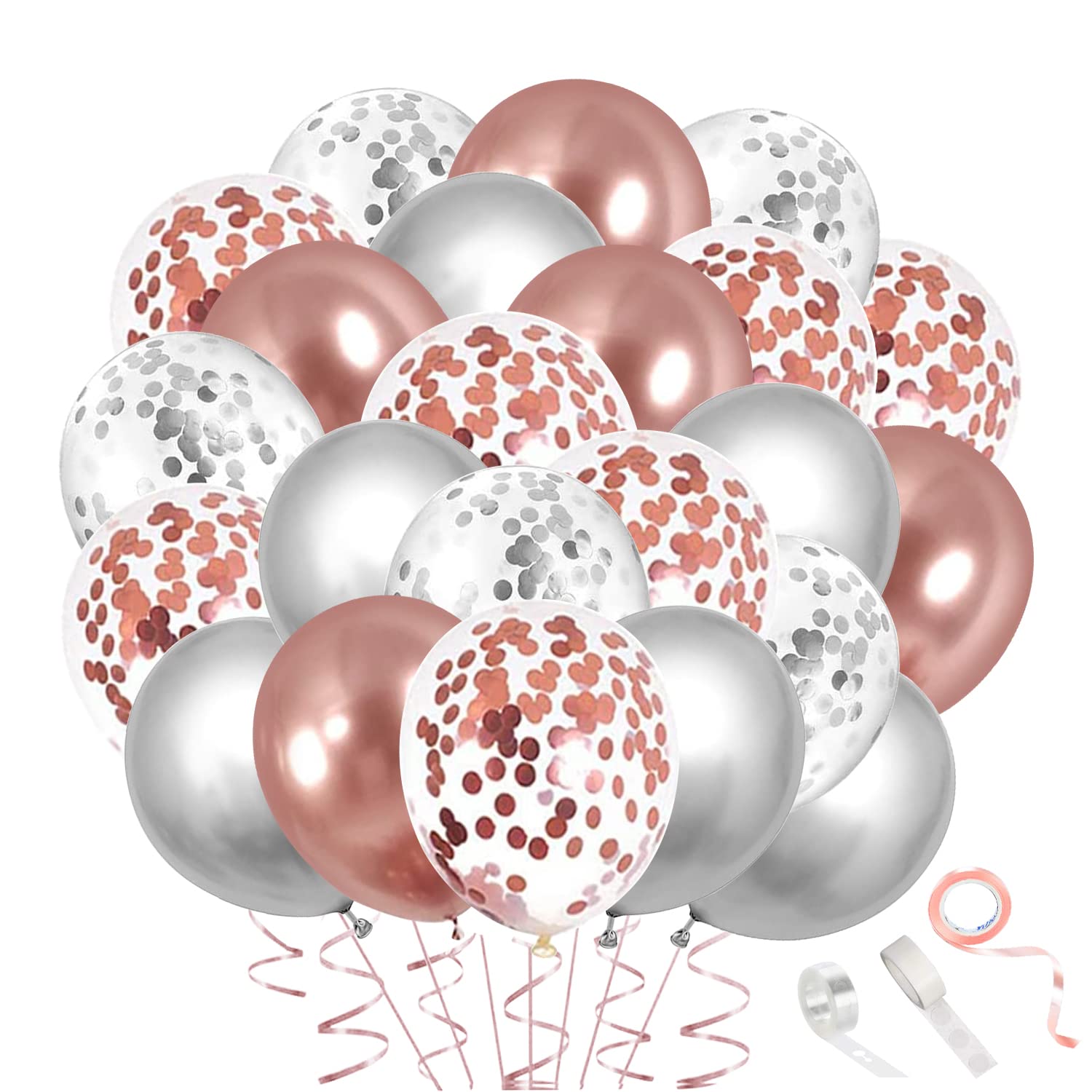 60 PCS 12 Inch Rose Gold & Silver Confetti Balloons - Sparkling Metallic Chrome Balloons for Birthday, Baby Shower, Wedding, Bridal, Anniversary Decorations - Perfect for Party Backdrops, Photo Booths & Ceiling Decor