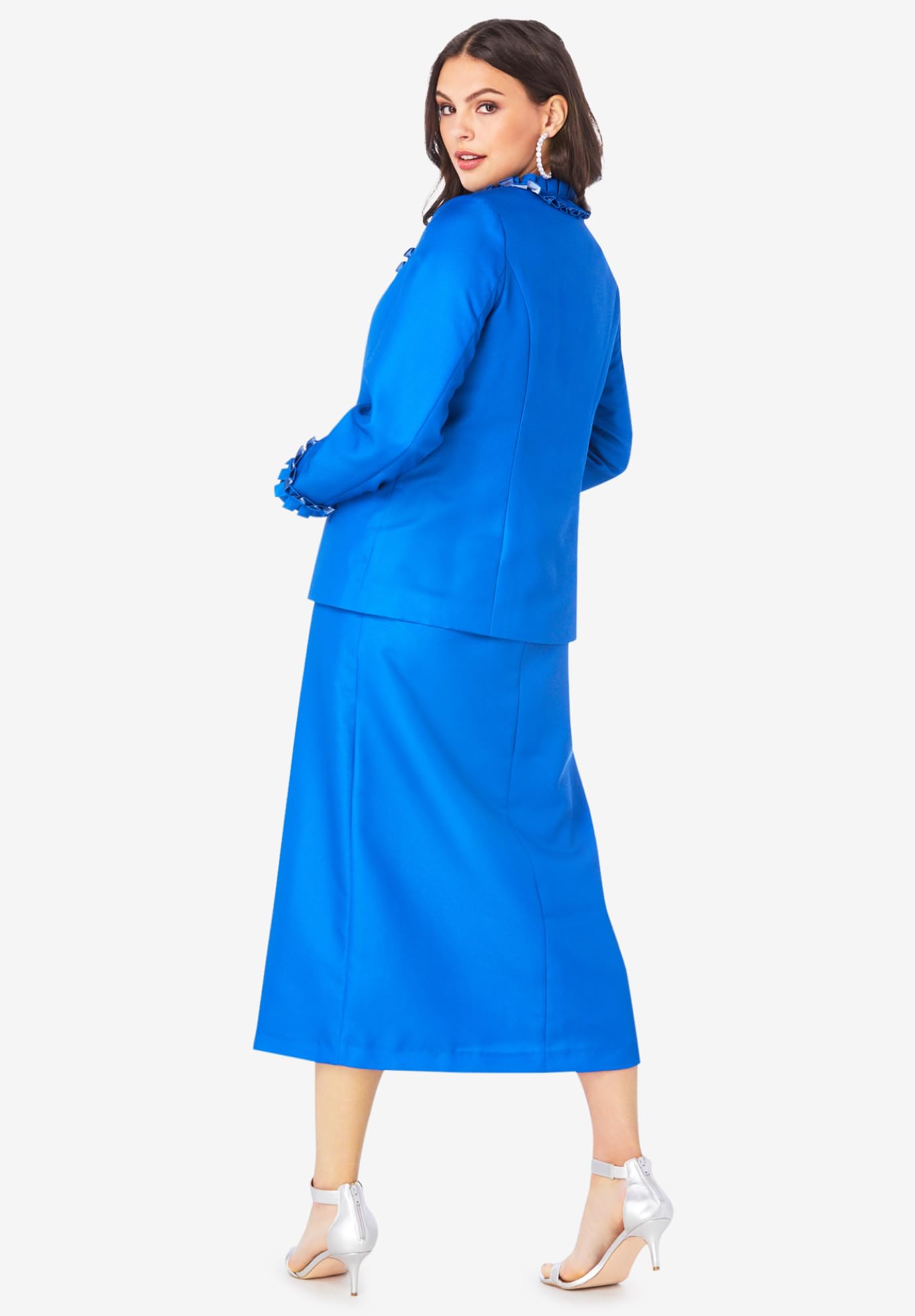 Romantic & Elegant Roaman's Women's Plus Size Pleated Suit Jacket Dress for Work, Office & Special Occasions | Formal Business Attire & Wedding Guest Outfit