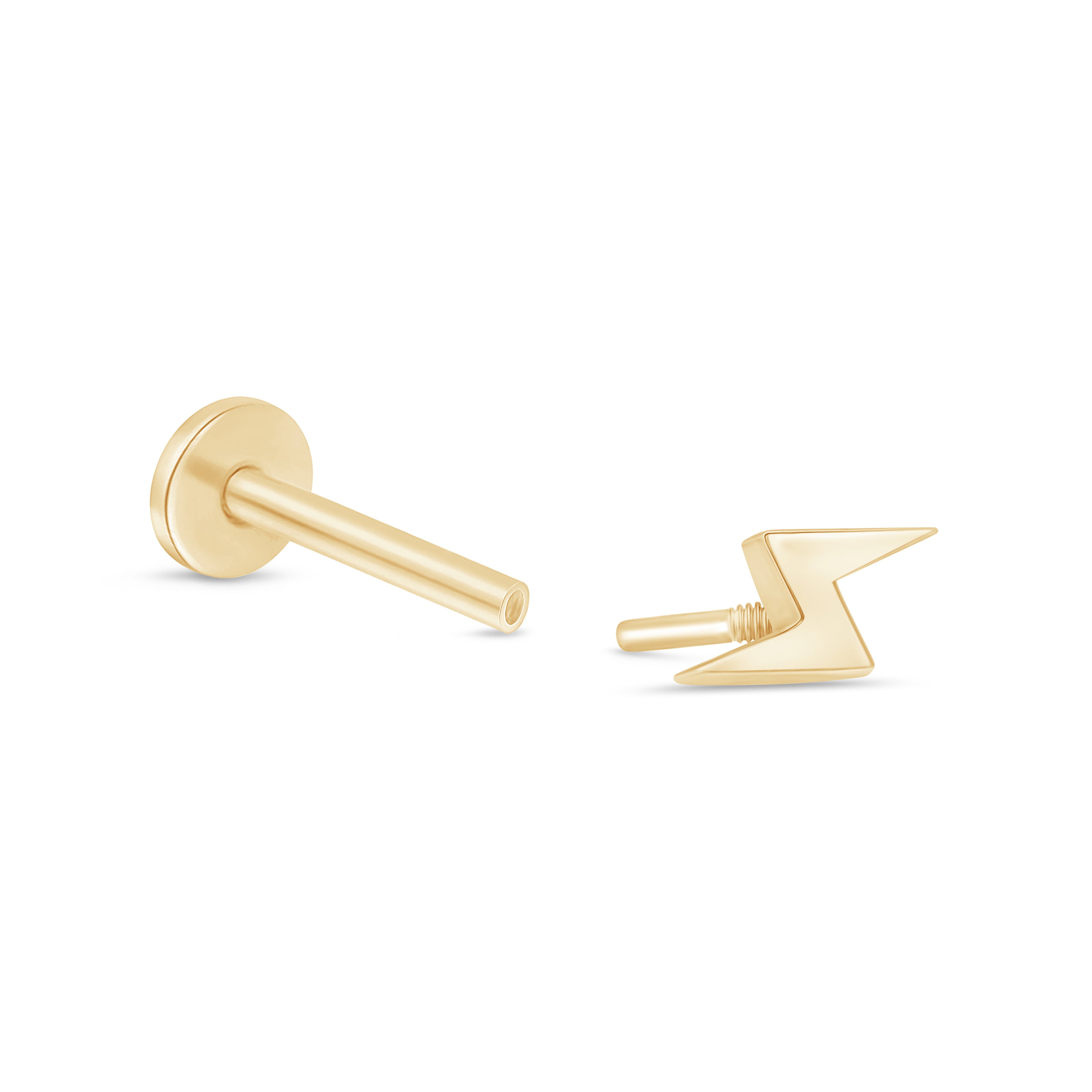 14k Yellow Gold Lightning Bolt Flat Back Stud Earrings - Perfect for Everyday Wear, Gifts & Punk Rock Fashion
