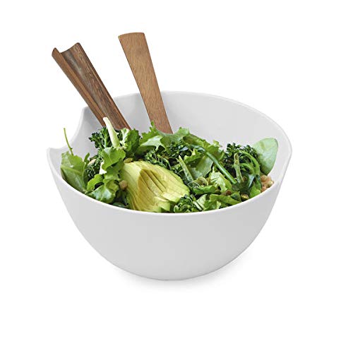 Nambe Quatro Acacia Wood Salad Bowl Set with Wooden Utensils | 11-Inch Serving Bowl for Entertaining & Dining
