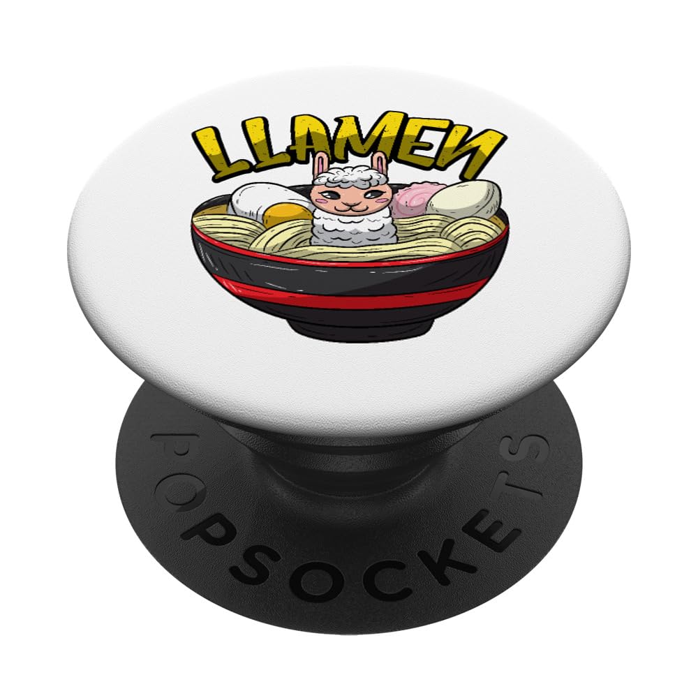 Funny Llama Ramen Pun PopSocket - Adhesive PopGrip for Phones with Cute Swimming Llama in Noodle Soup Design - Perfect for iPhone Cases, Android Devices & Tech Accessories - Great Gift for Anime Lovers, Ramen Fans & College Students
