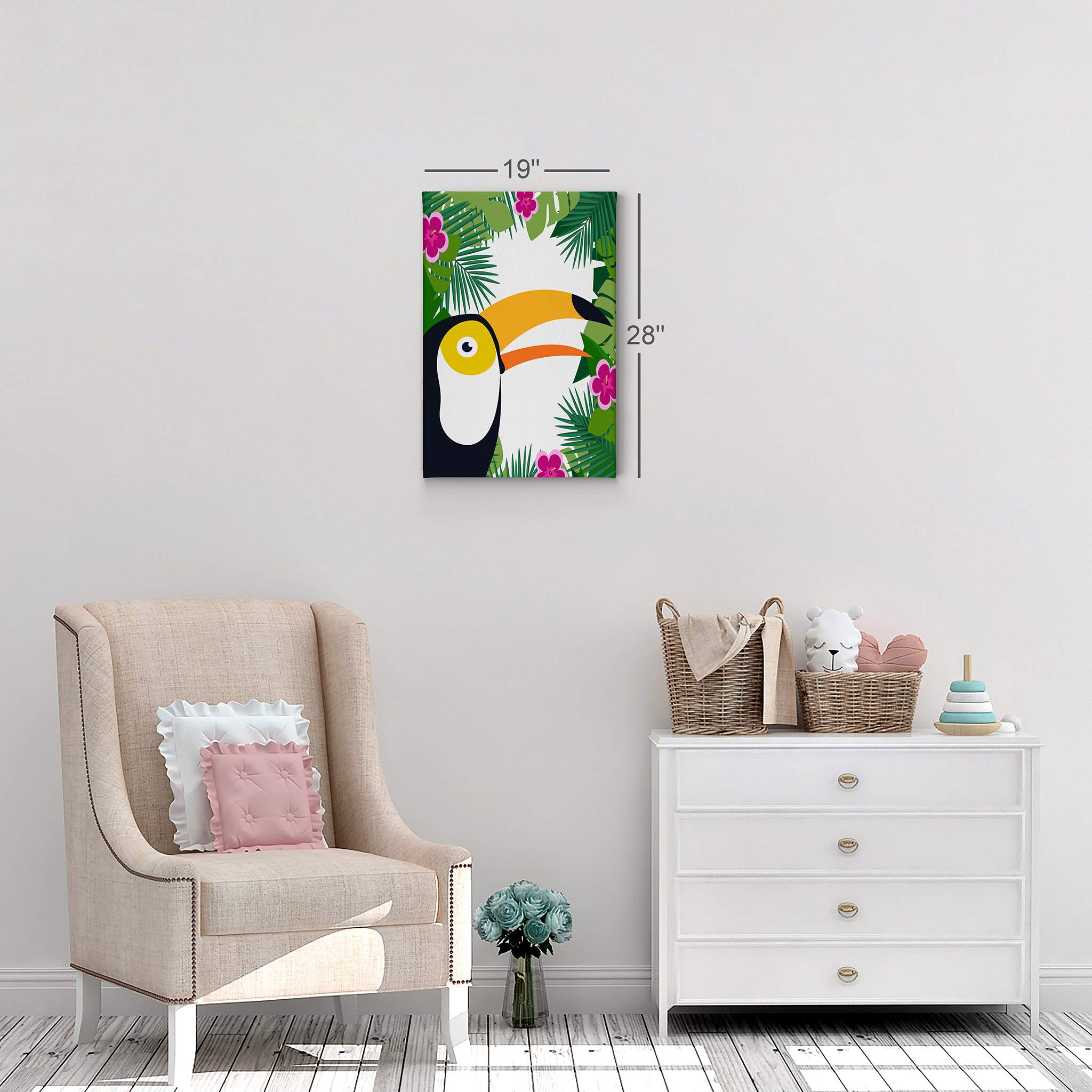Tropical Toucan Canvas Wall Art - 12x8 Inch Ready to Hang Kids Room Decor, Nursery & Baby Room Decor, Palm Leaf Frame Wall Hanging - Made in USA | Perfect for Jungle Theme Bedrooms, Playrooms & Daycare Centers