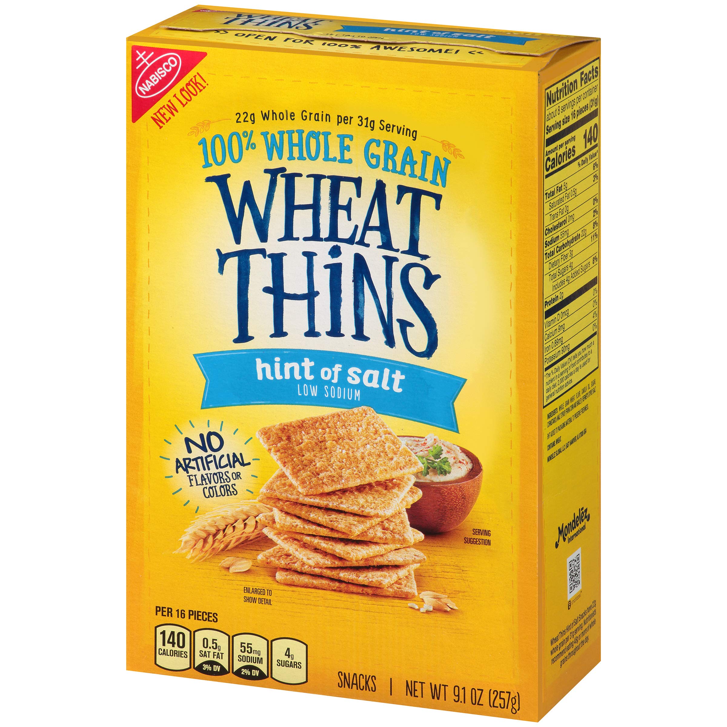 Wheat Thins Hint of Salt Whole Grain Low Sodium Crackers - 6 Pack (9.1 oz Each) | Healthy Snack for Office, School & Travel | Gluten Free Baked Crackers