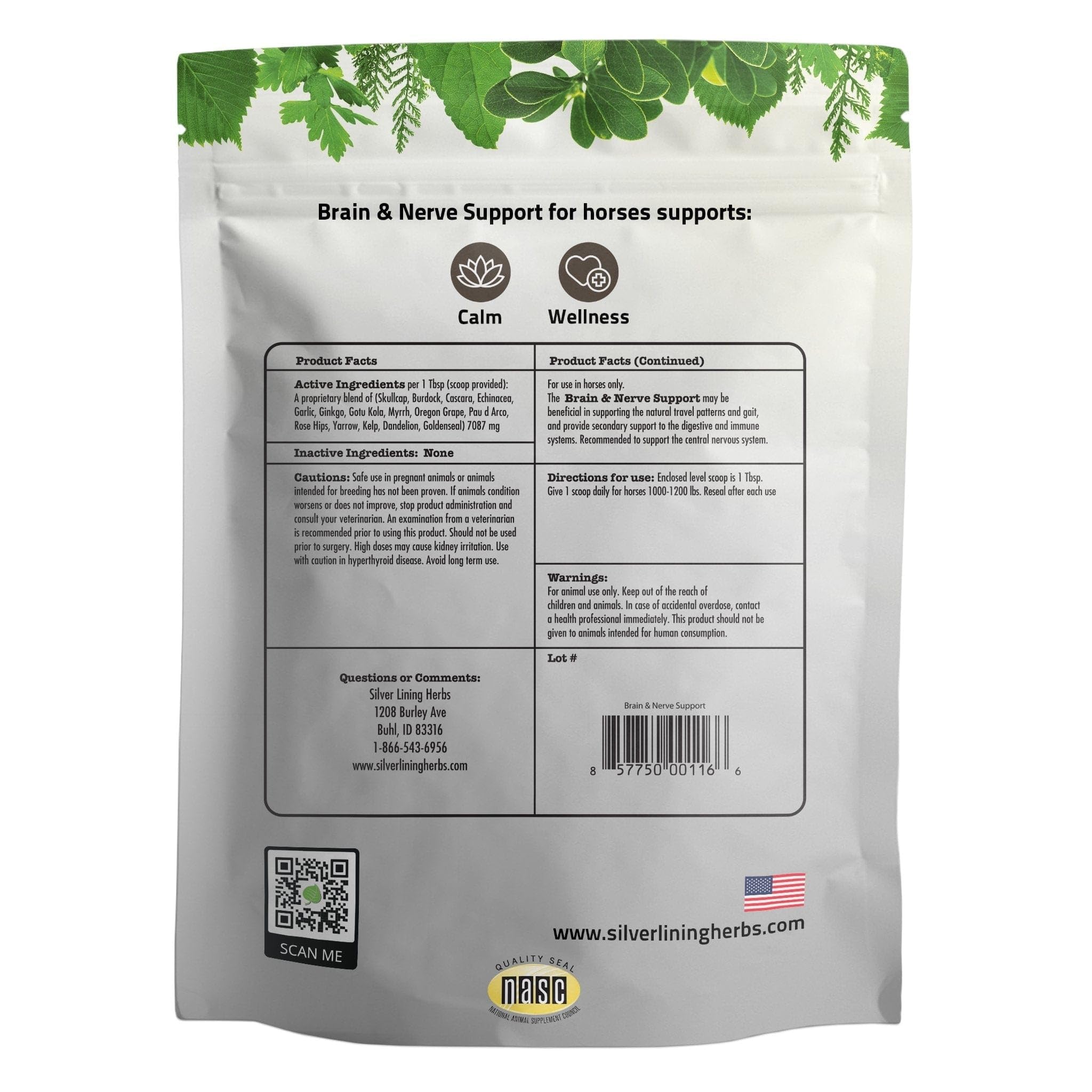 Silver Lining Herbs Brain & Nerve Support for Horses - Natural Equine Herbal Supplement for Improved Focus, Attention Span & Behavior - Promotes Mental Health & Calmness - 1 Pound Bag - Ideal for Training, Competition & Anxious Horses