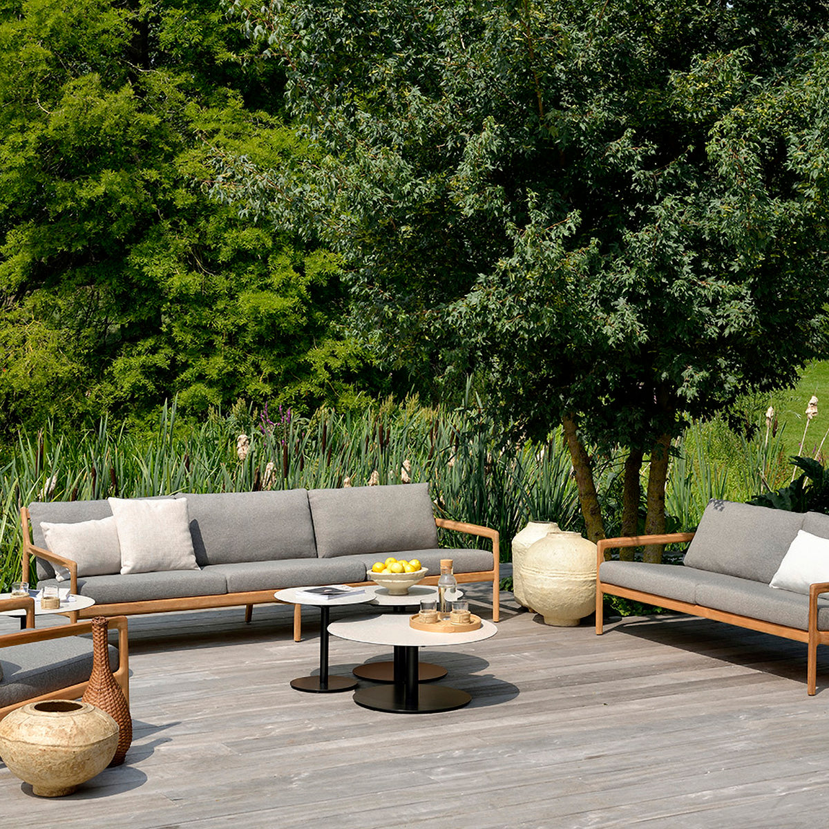 Outdoor 4-Seater Sofa with Jack Fabric - Teak & Mocha Color - Perfect for Patio, Garden, and Poolside Relaxation