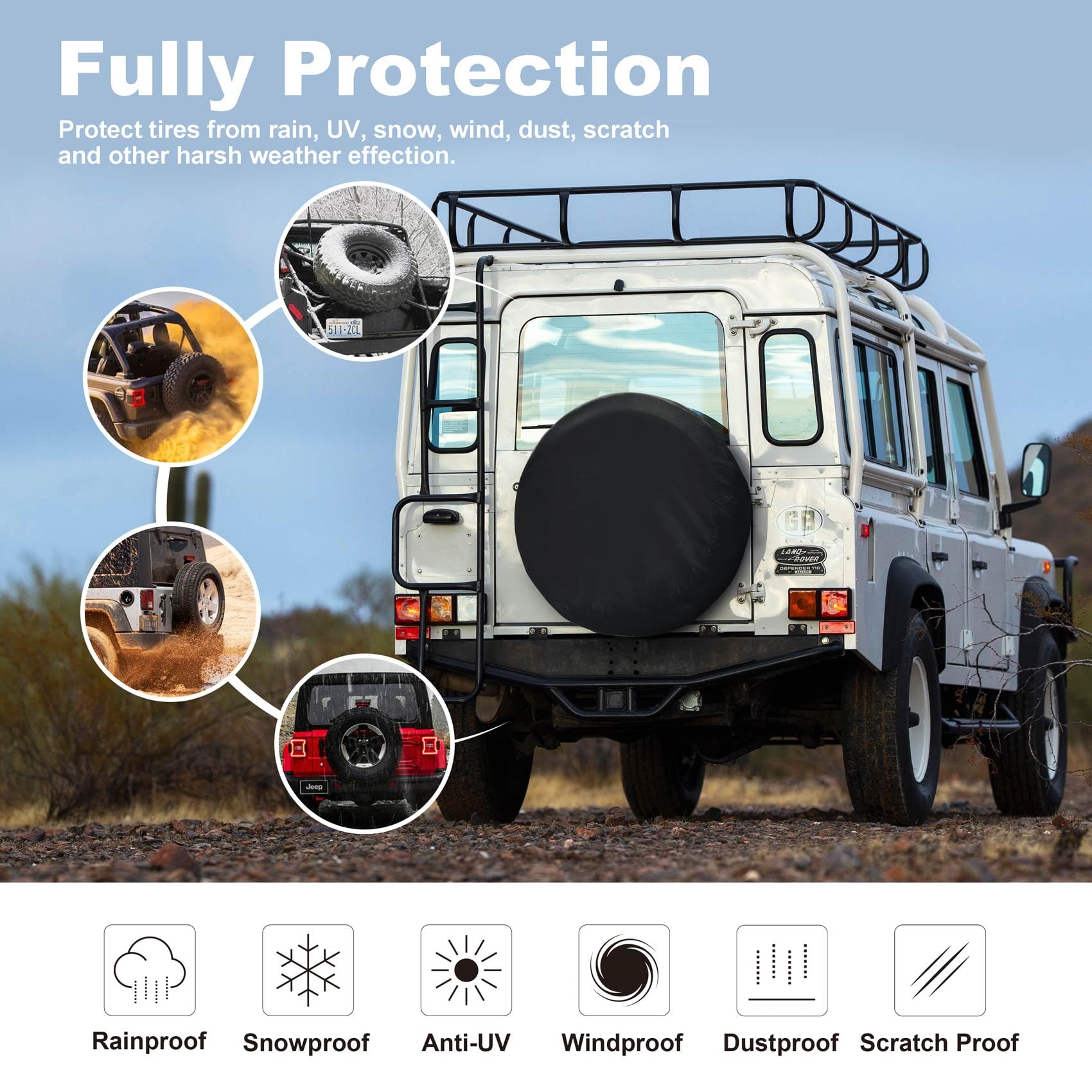 Explore Land 22-23.75 Inch Spare Tire Cover for Trailer, RV, SUV, Truck - Durable Black Wheel Protector | Perfect for Outdoor Adventures & Road Trips