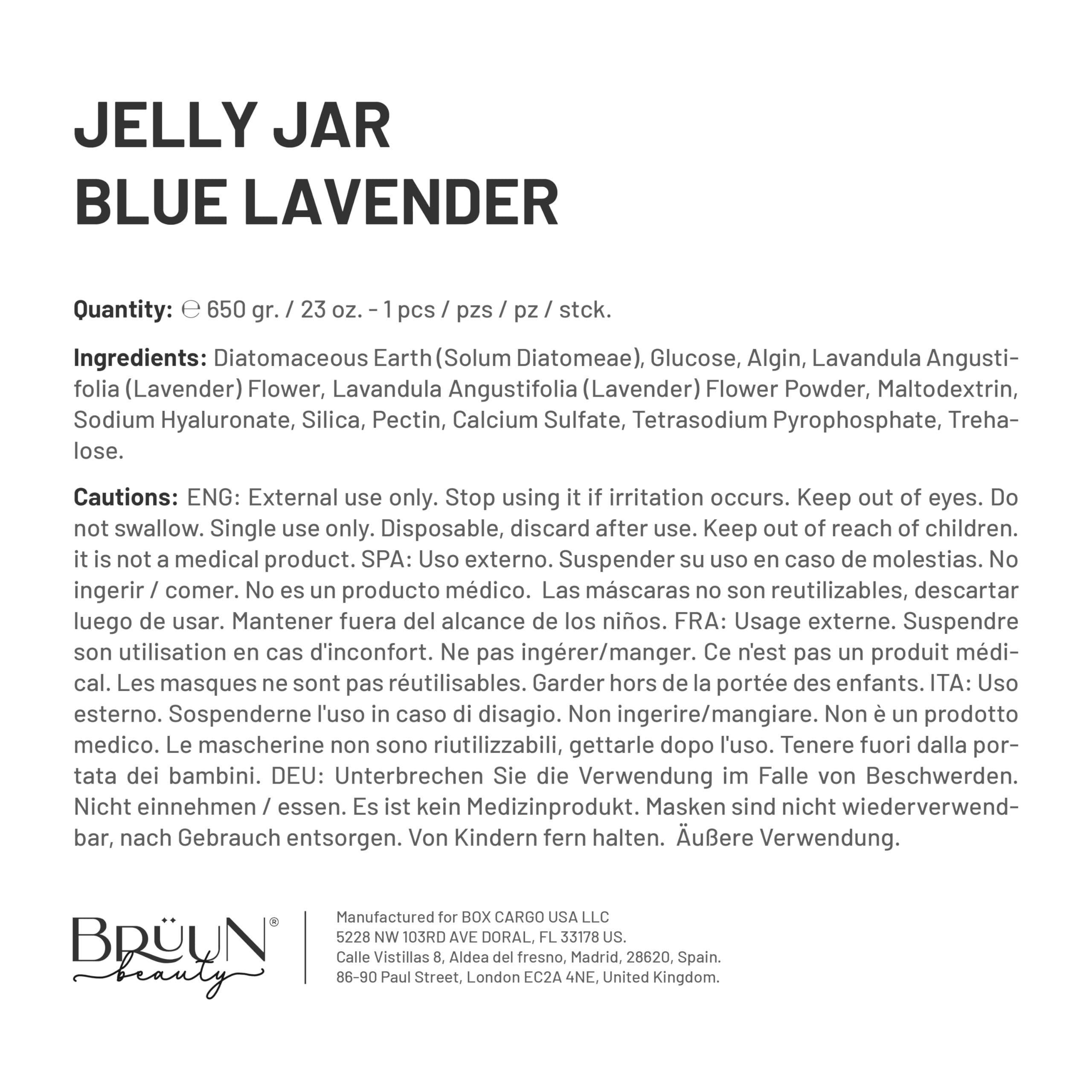 BRÜUN Blue Lavender Peel-Off Jelly Face Mask | 23 fl oz Hydrating Gel Mask for Spa & Skin Care | Moisturizing Facial Treatment for Dry Skin & Relaxation at Home