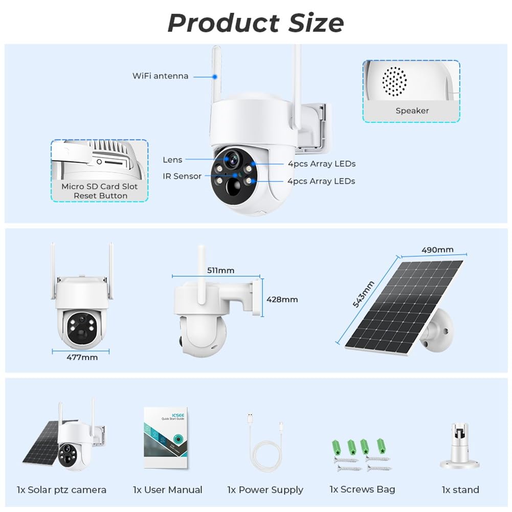 **Axaooqeld 4MP WiFi Solar Security Camera - Outdoor PTZ Camera with Solar Panel, Rechargeable Battery & Human Detection for Home Surveillance & Property Protection**    *(Ideal for Monitoring Backyards, Driveways, and Business Premises - Weatherproof & Night Vision Enabled)*