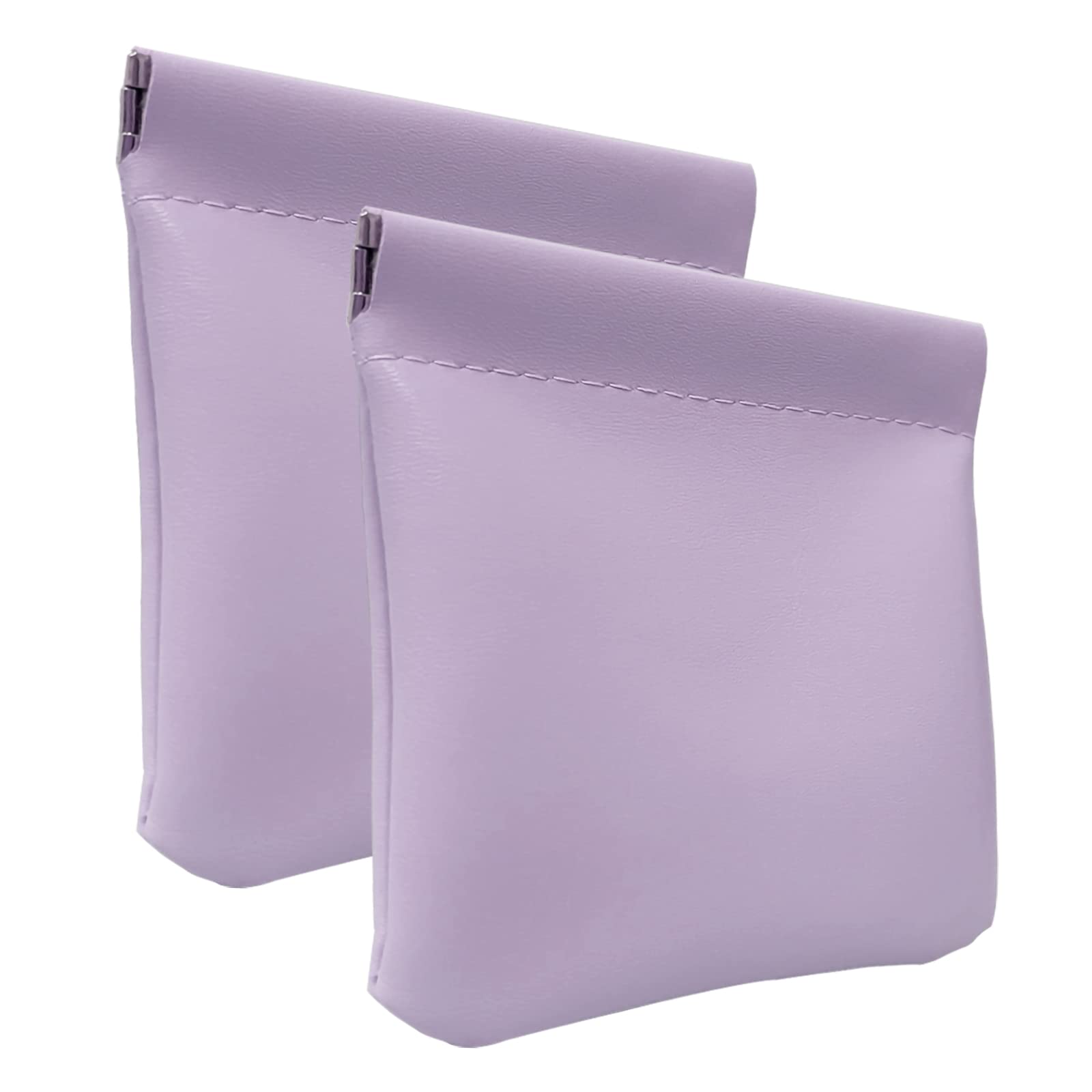 Premium Lambskin Texture Mini Makeup Bag - Squeeze Top Cosmetic Pouch for Women, Travel Organizer for Jewelry & Headphones (Light Purple, 2 Pack) - Perfect for Daily Purse Essentials & On-the-Go Touch Ups