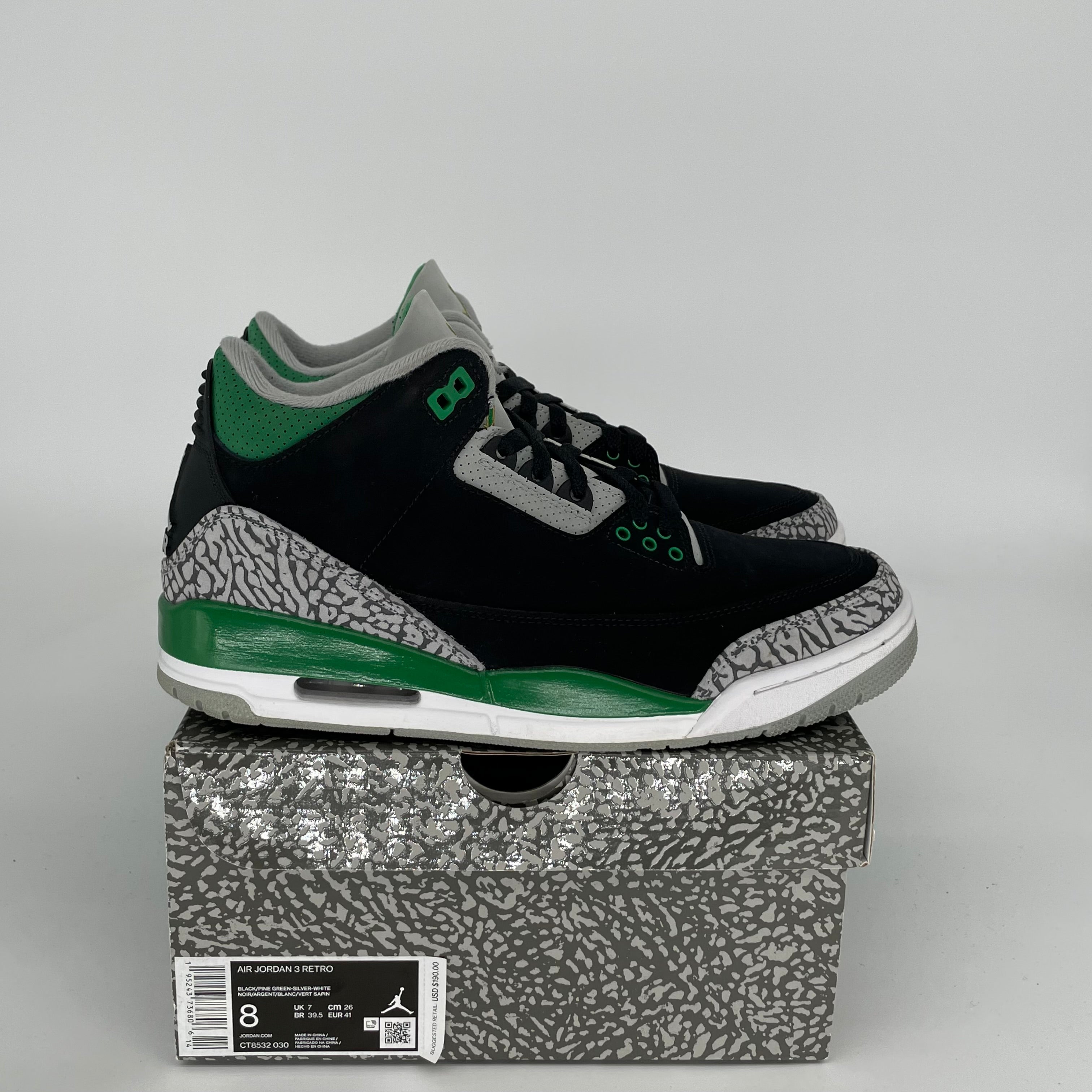 AIR JORDAN 3 Retro Pine Green Men's Basketball Shoes Size 8 - CT8532-030 | Authentic Sneakers for Sports, Streetwear & Casual Outfits