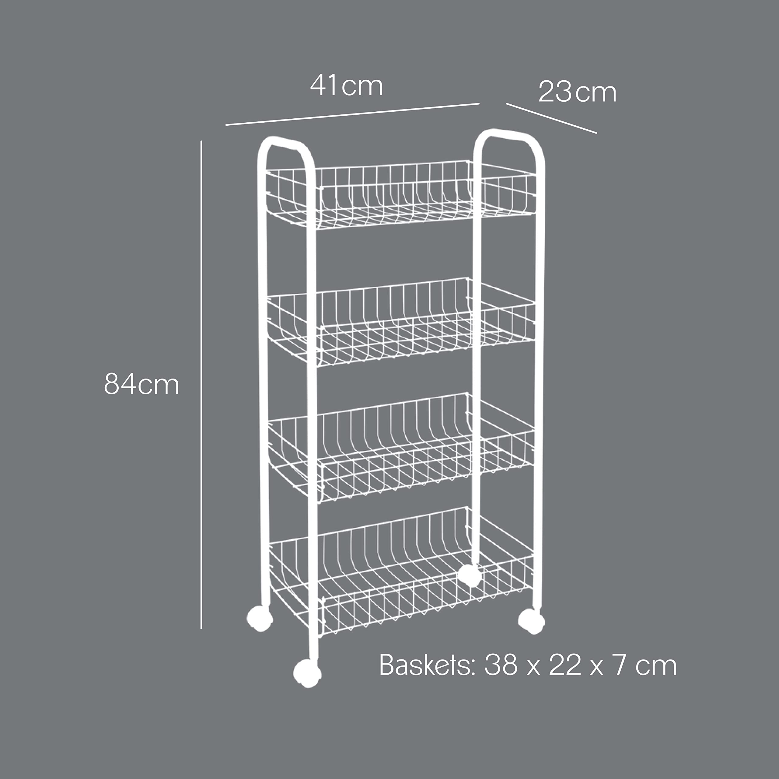 Metaltex Ascona 4-Tier Rolling Utility Cart with Wheels - Space Saving Storage Organizer for Kitchen, Bathroom, Office & Garage - Durable Polytherm Copper Finish, 41x23x84cm - Perfect for Pantry Organization, Bathroom Supplies, Office Files & Garage Tools