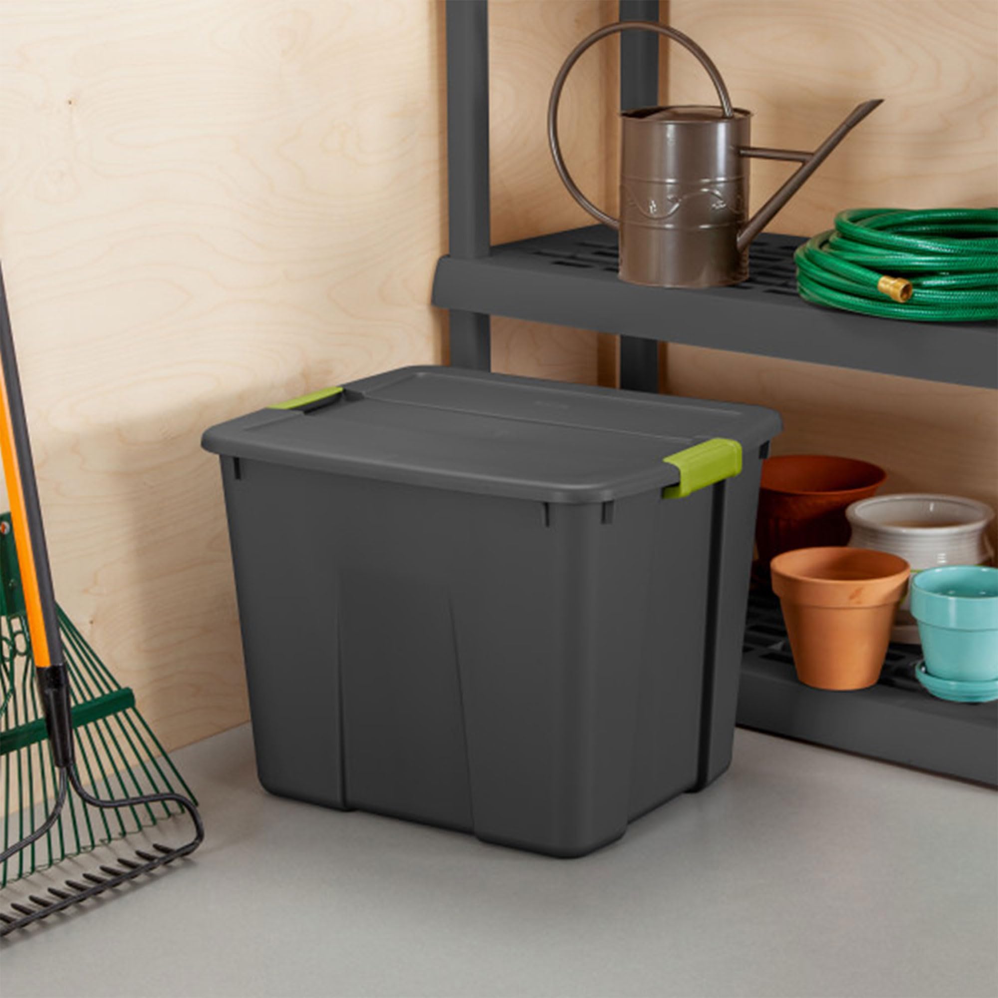 Sterilite 20 Gallon Stackable Plastic Storage Tote Bin with Secure Latching Lid - 18 Pack Gray - Perfect for Home, Garage, Basement & Office Organization - Heavy Duty Storage Containers for Clothes, Toys, Holiday Decorations & More