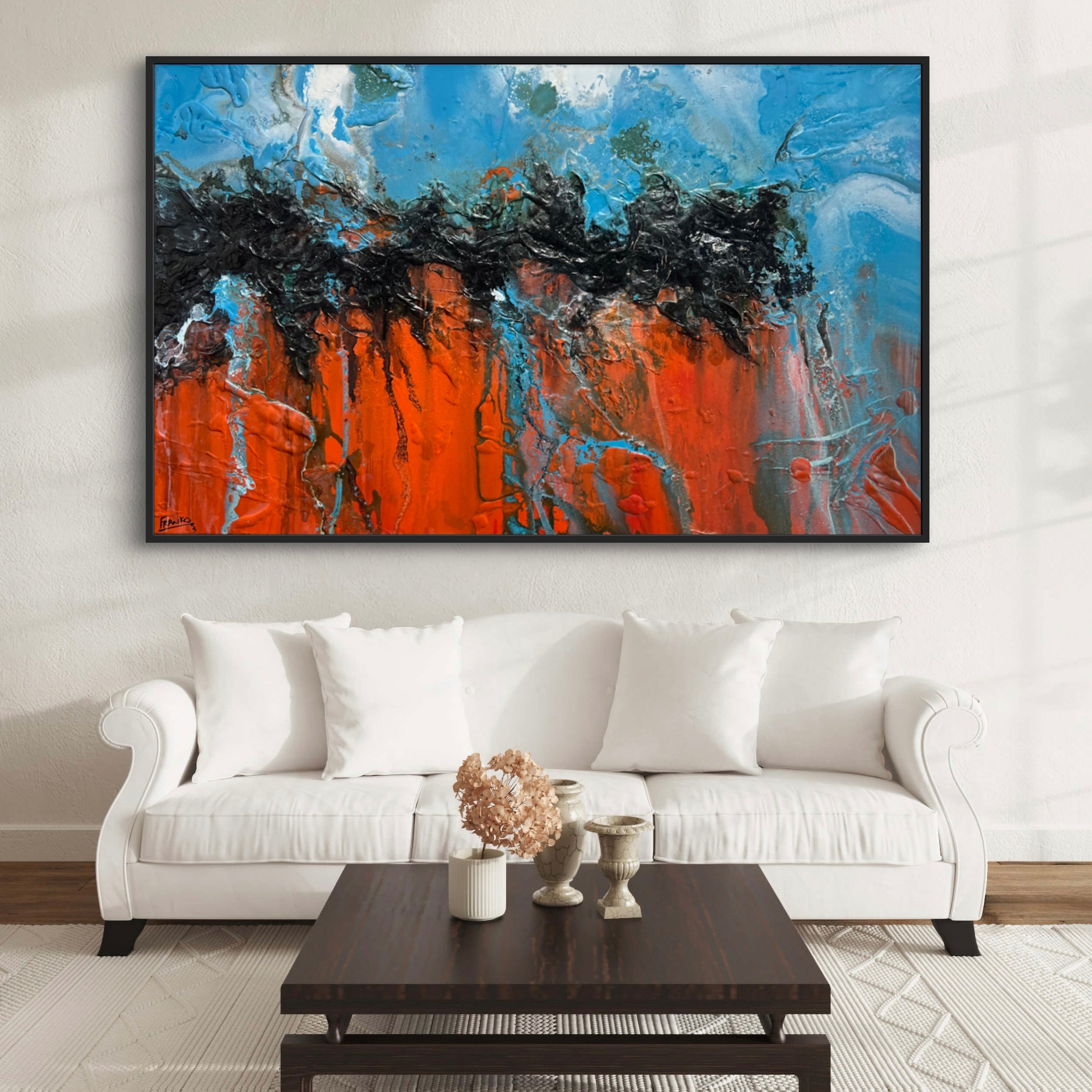 Outback Stay 160cm x 100cm Orange Blue Textured Abstract Canvas Wall Art - Perfect for Living Room, Bedroom & Office Decor