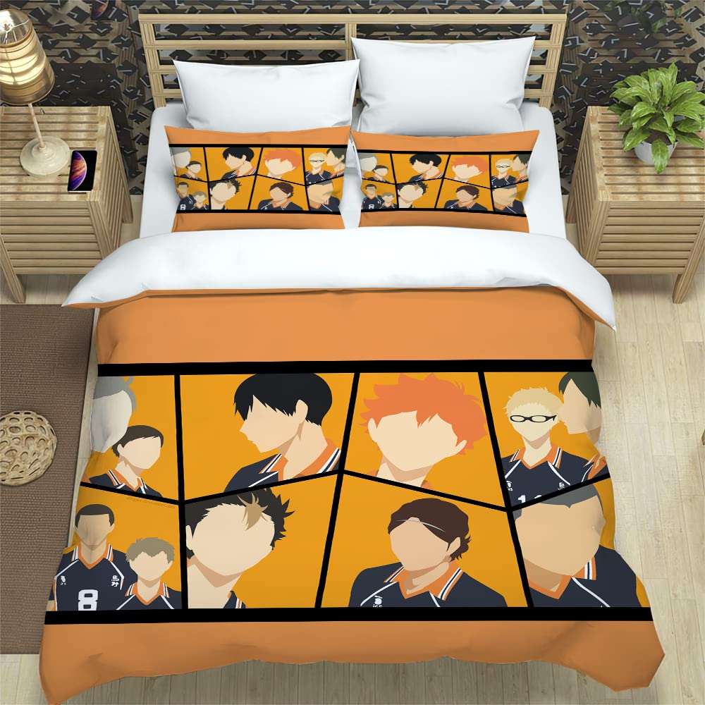 3-Piece Haikyuu!! Anime Bedding Set - Twin Size Duvet Cover 68x90 Inches & 2 Pillow Cases 20x30 Inches - Soft Comforter Cover Without Bed Sheet - Perfect for Anime Fans' Bedroom Decor and Gift Giving