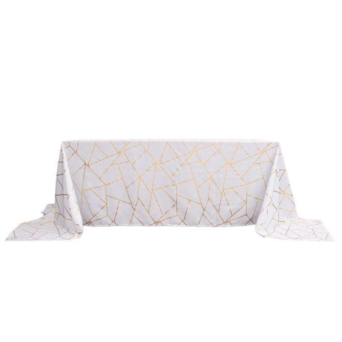 90x156 Inch Polyester Rectangular Tablecloth with Metallic Geometric Pattern - Elegant Dining Table Cover for Weddings, Parties & Home Decor