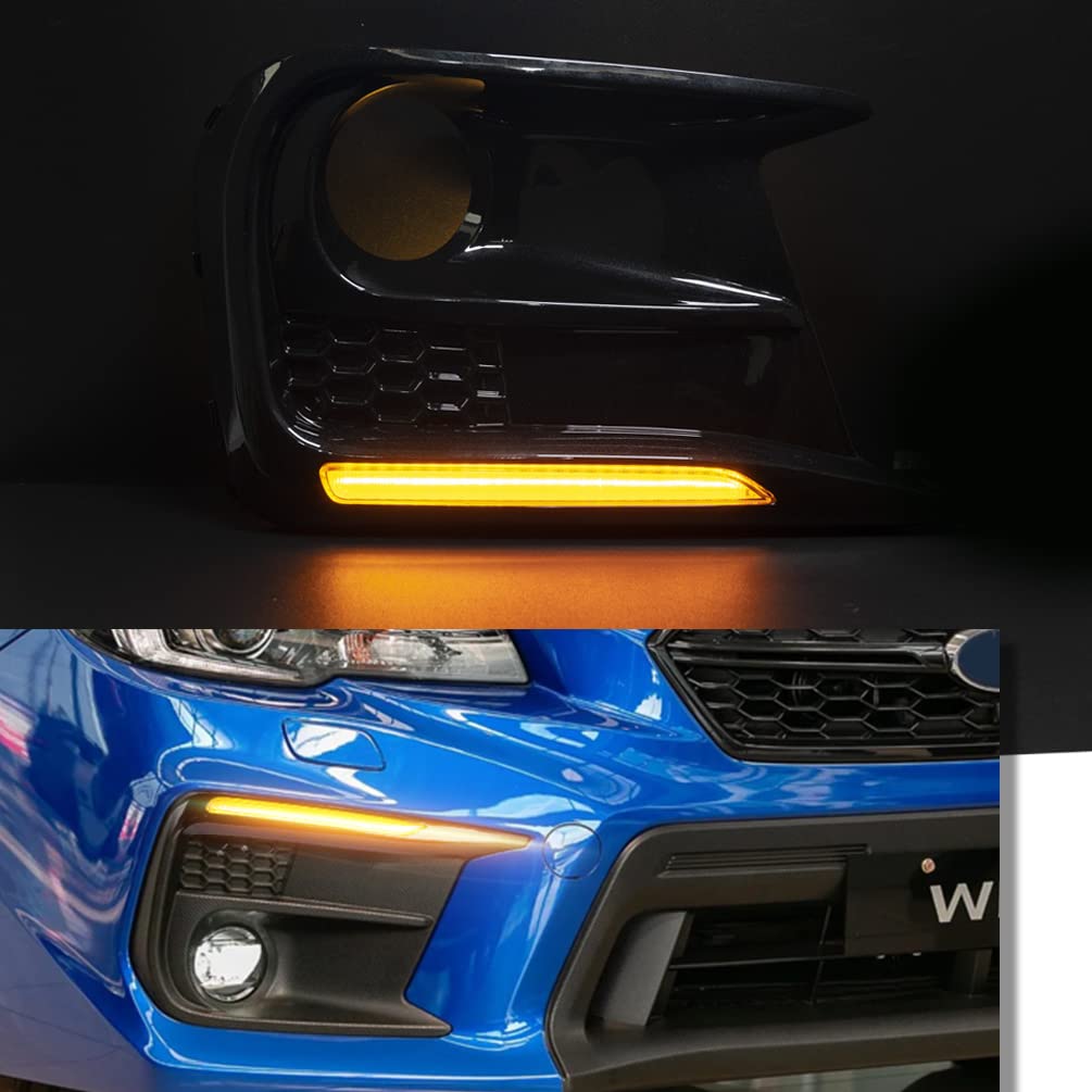 Subaru WRX STI 2018-2020 LED DRL Daytime Running Lights with Sequential Amber Turn Signals - Xenon White Fog Lamp Bezel Assembly for Front Bumper | Enhanced Visibility & Style Upgrade