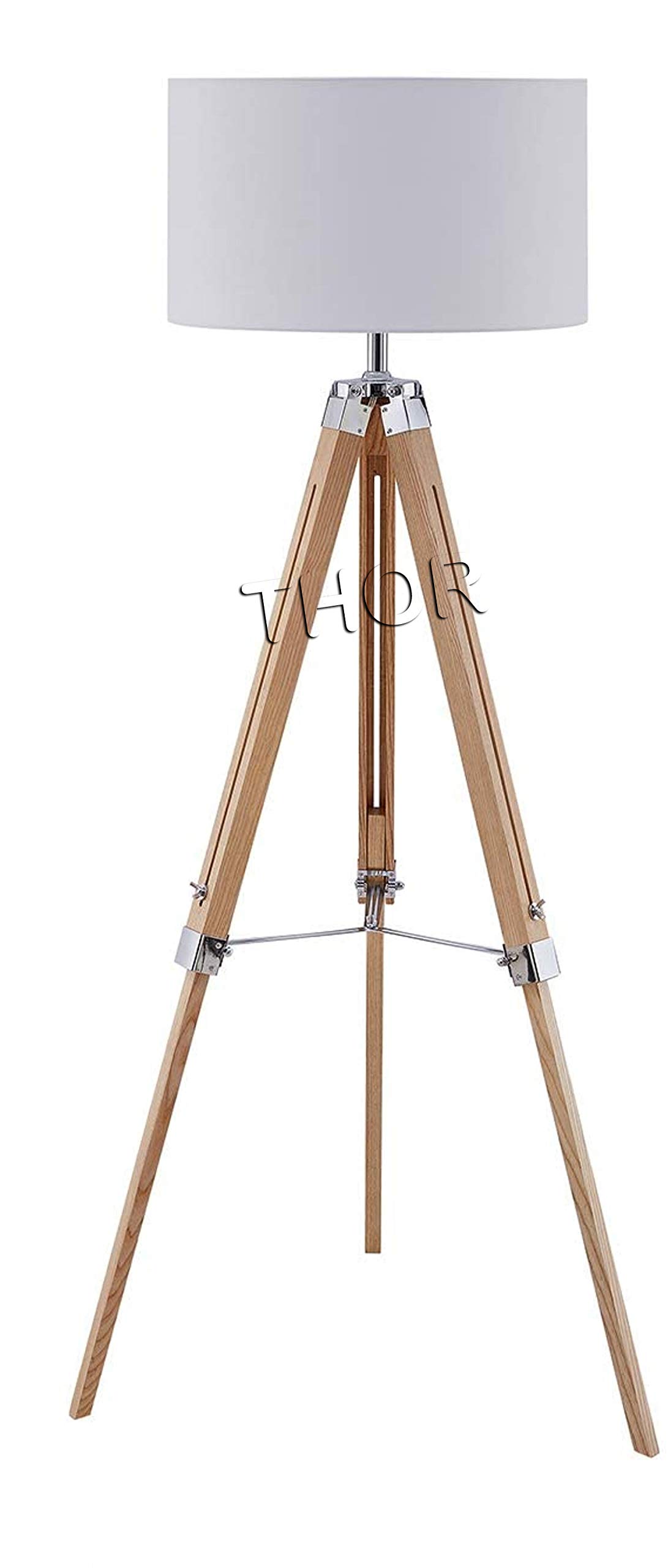 THOR INSTRUMENTS Classic Teak Wood Tripod Floor Lamp - Natural Wood Vintage Home Decor, Rustic Nautical Lighting (Shade Not Included) - Perfect for Living Room, Bedroom, or Office Ambiance