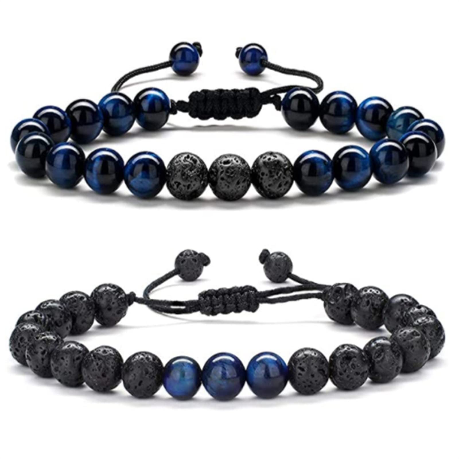 Natural Lava Rock Beads Bracelet with 8mm Tiger Eye Stone - Adjustable Aromatherapy Essential Oil Diffuser Bracelet for Stress Relief - Perfect Gift for Women & Men - Ideal for Yoga, Meditation and Daily Wear