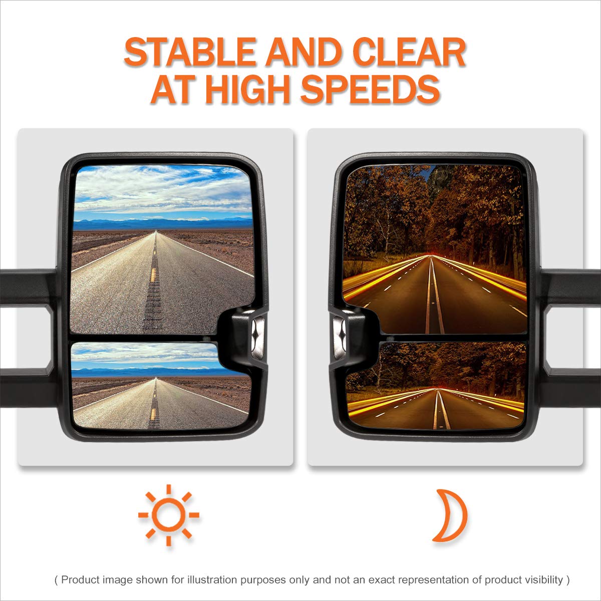 Pair of Power Heated Towing Mirrors with Amber LED Turn Signal - Compatible with Chevy Silverado & GMC Sierra 2014-2017 (Black) | Enhanced Visibility for Winter Driving & Towing Trailers