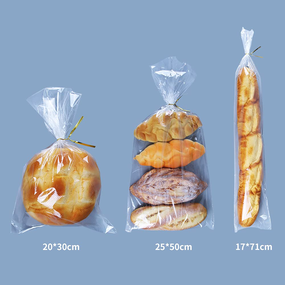 Lesibag 8 x 12 Inch Micro Perforated Bread Bags - 100 Clear Plastic Bakery Bags with Free Twist Ties - Perfect for Homemade Bread, Buns, Cookies & Pastries - Ideal for Bakery Storage, Gifting & Freshness Preservation