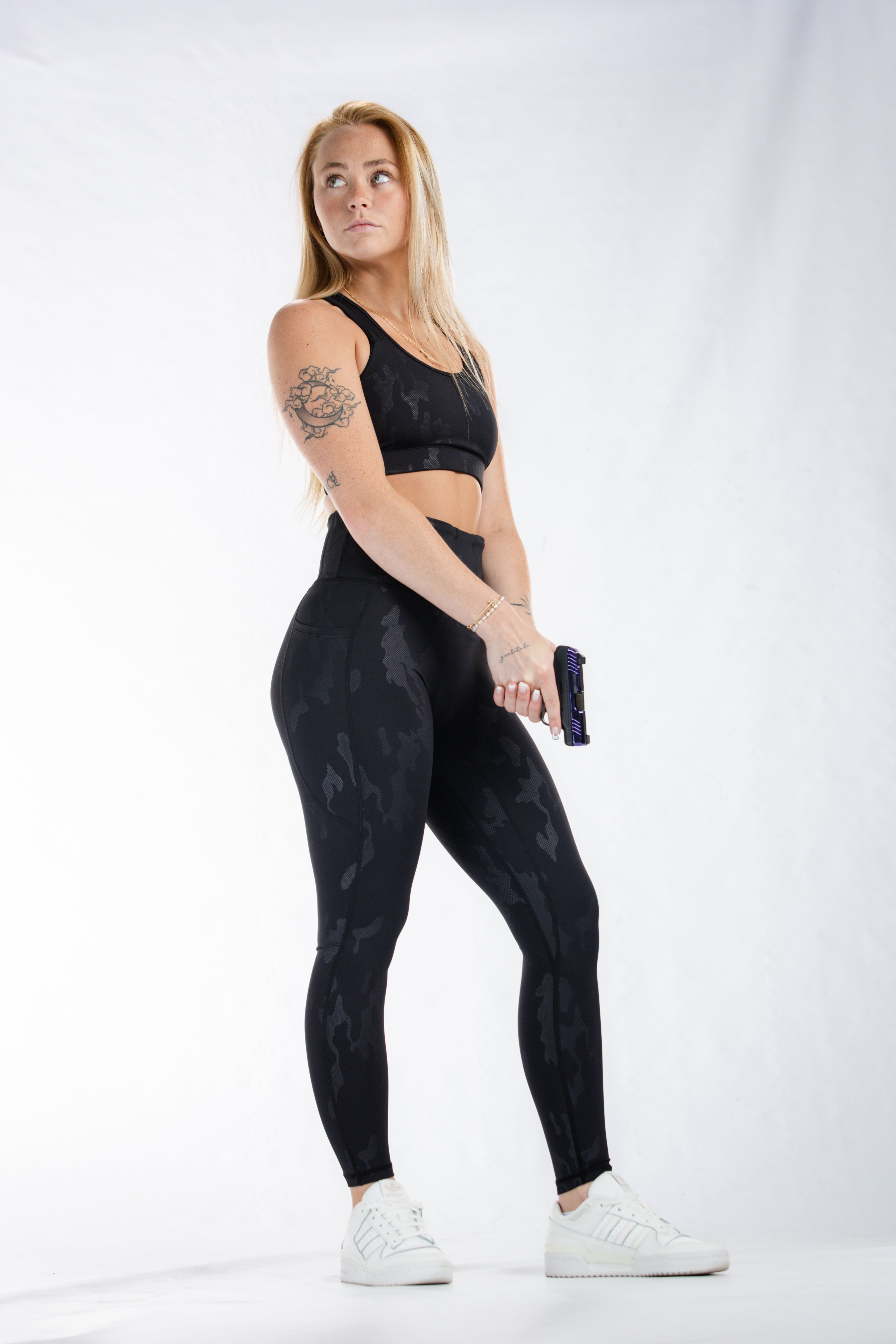Concealed Carry Leggings with Hidden Pockets - Black Camo Print | Women's Tactical Yoga Pants for Self Defense & Outdoor Activities