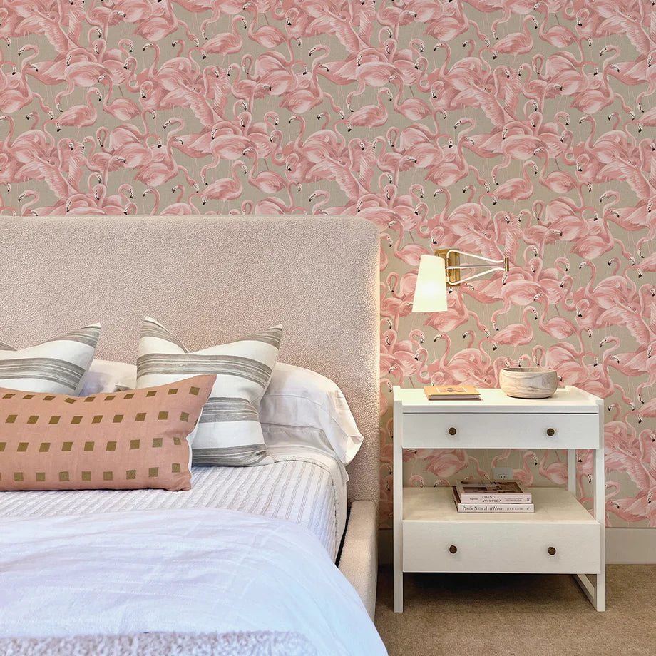 Flamingo Peel and Stick Wallpaper - Self-Adhesive Tropical Wall Decor for Bedroom, Nursery, Bathroom - Easy DIY Home Removable Wallpaper for Renters
