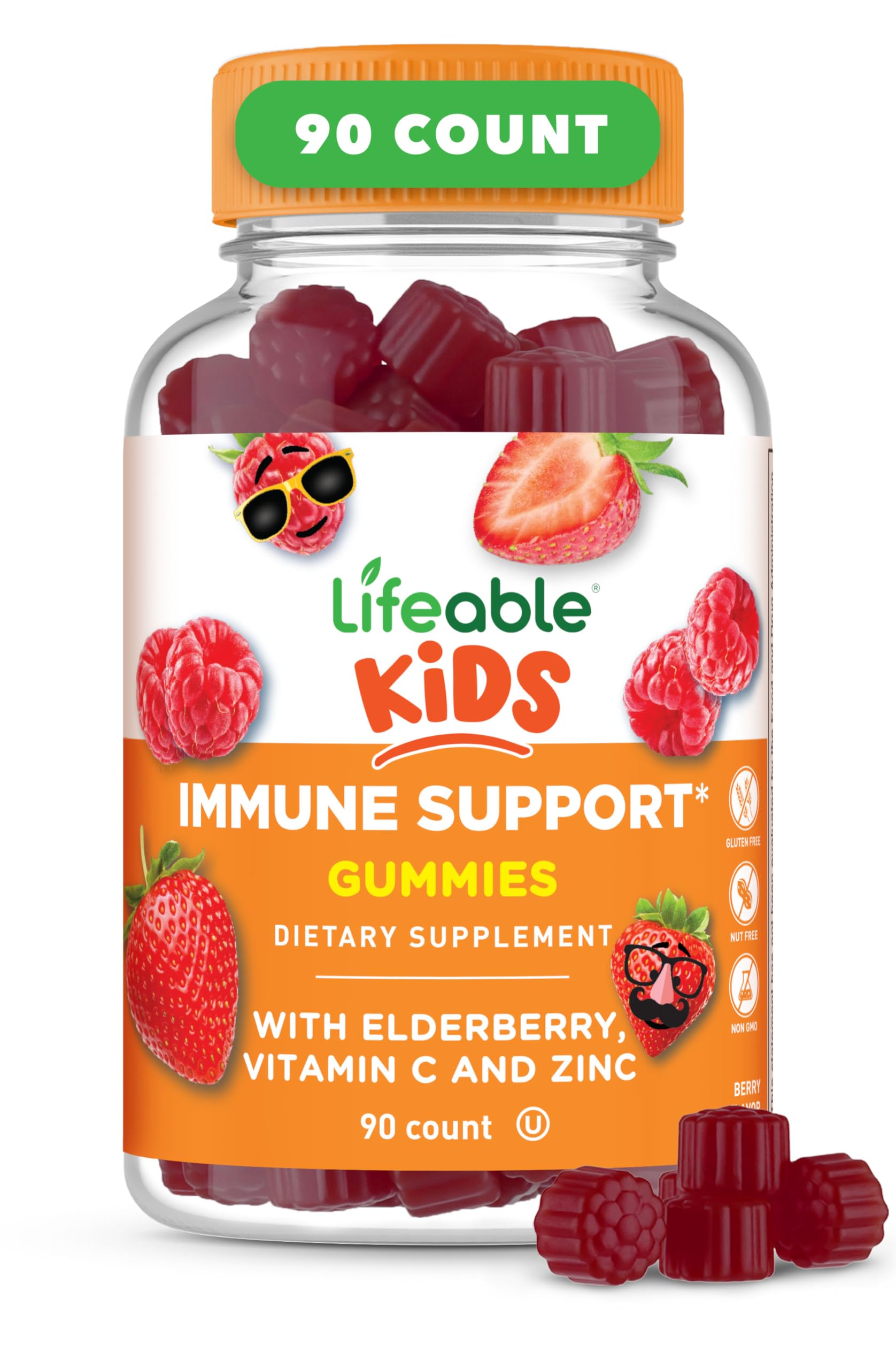 Lifeable Kids Immune Support Gummies with Elderberry, Vitamin C & Zinc - Delicious Immune Boosting Supplement for Boys & Girls - 90 Count - Perfect for Daily Wellness & School Days