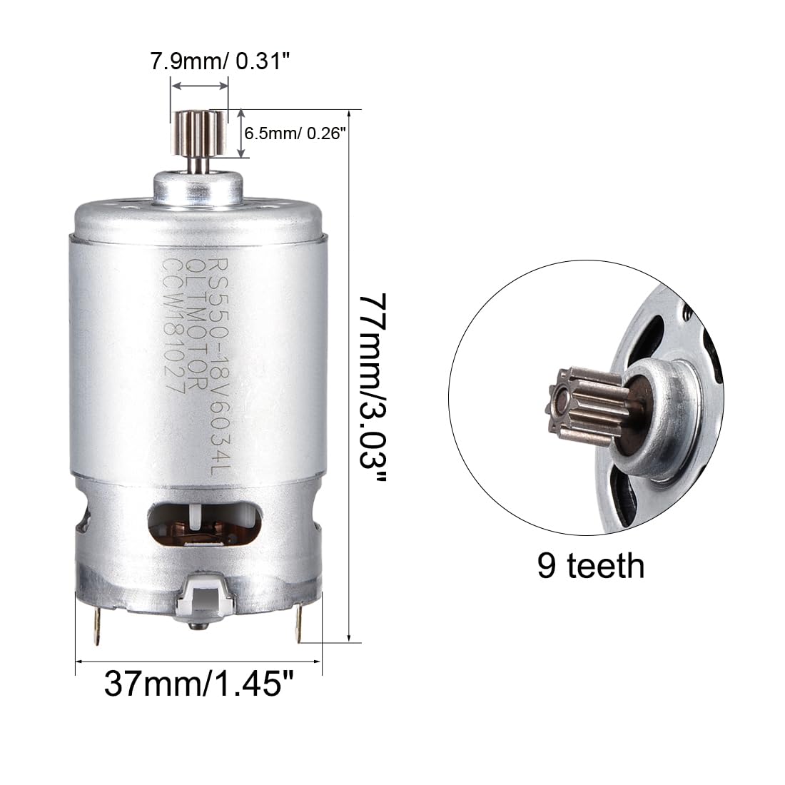 18V DC Electric Gear Motor 19500 RPM High Speed with 9 Teeth for Cordless Screwdrivers - Power Tools, DIY Projects, and Home Repairs