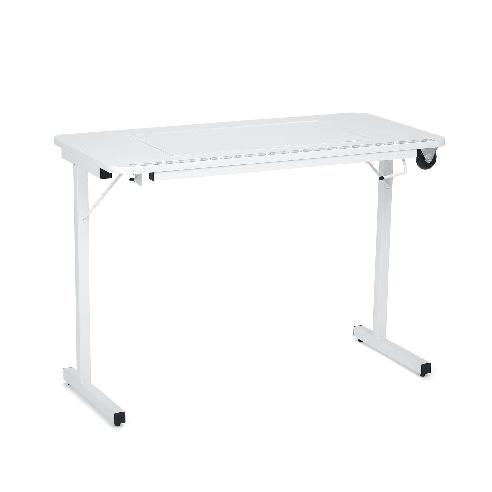 Arrow 611 Gidget II Folding Sewing & Craft Table with Wheels - Portable Adjustable Height Workstation for Quilting, Cutting, DIY Projects - White Finish | Perfect for Home Studios & Craft Rooms