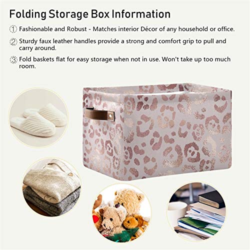 SEULIFE Rose Gold Leopard Print Pink Foldable Storage Basket - Large Collapsible Organizer Bin with Handles for Toys, Bathroom, Nursery & Closet - 2 Pack Storage Boxes for Home Organization & Kids Room Decor