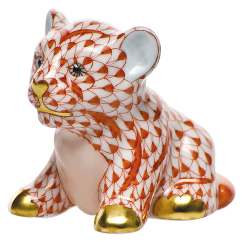 Herend Rust Little Tiger Cub Figurine - Hand-Painted Porcelain Collectible for Home Decor & Gift Giving - Perfect for Display in Living Room, Office, or Bookshelf