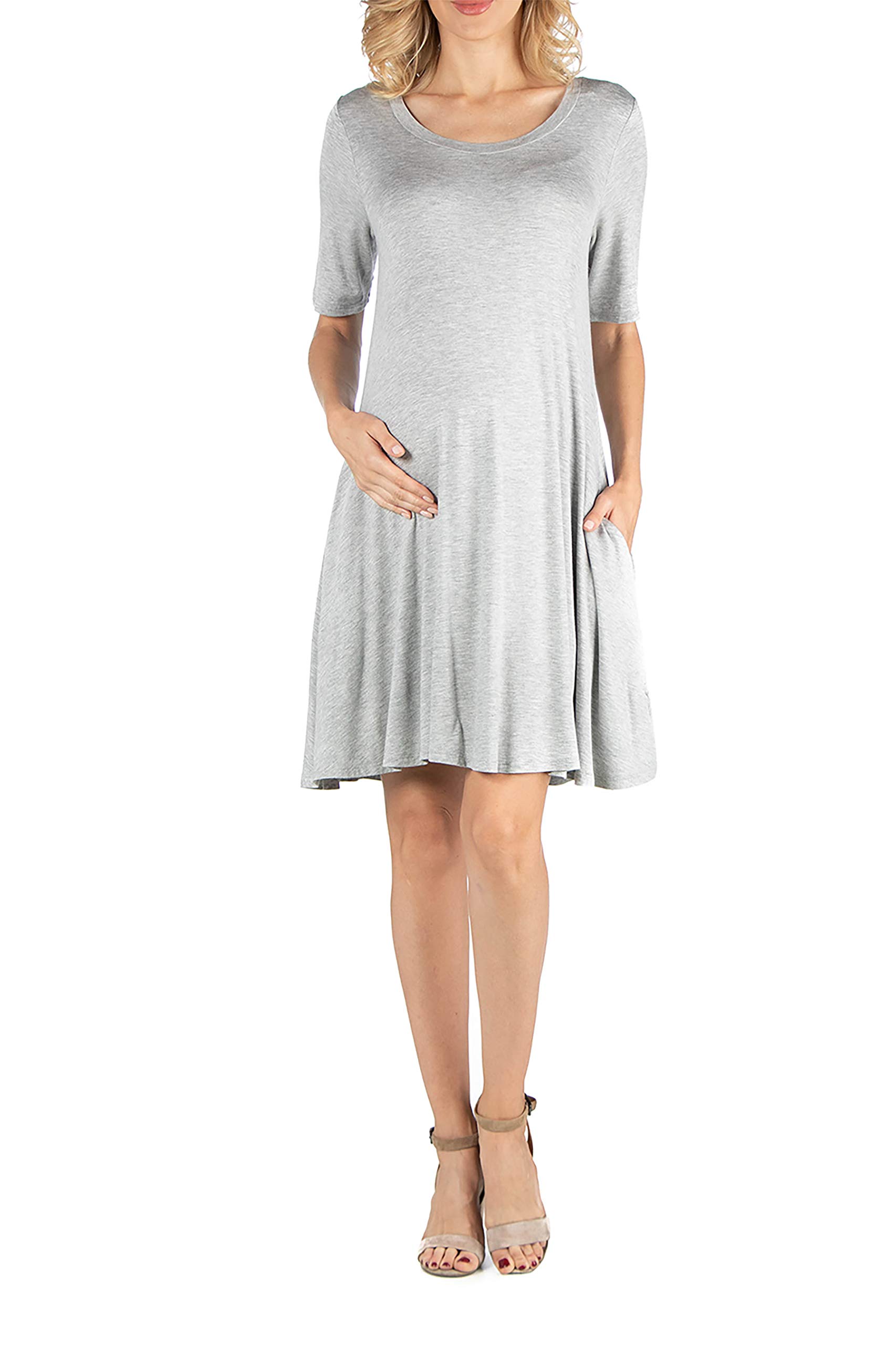 24Seven Comfort Apparel Women's Maternity Casual Loose Fit Short Sleeve T-Shirt Dress with Pockets - Made in USA - Small to 3X - Perfect for Pregnancy, Nursing & Everyday Wear