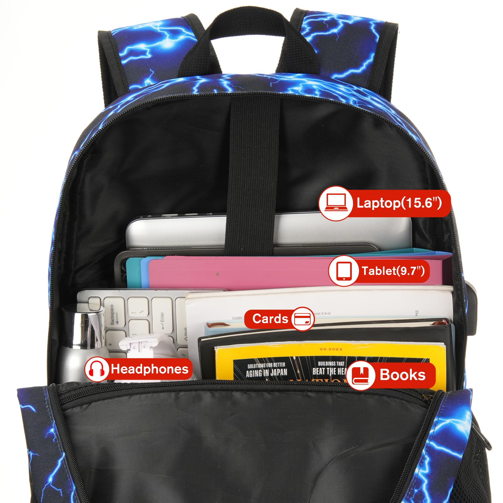 17.3 Inch Lightweight School Backpack for Men & Teen Boys - USB Charging Port Bookbag for High School & College - Perfect for Daily Commute, Campus Life & Travel