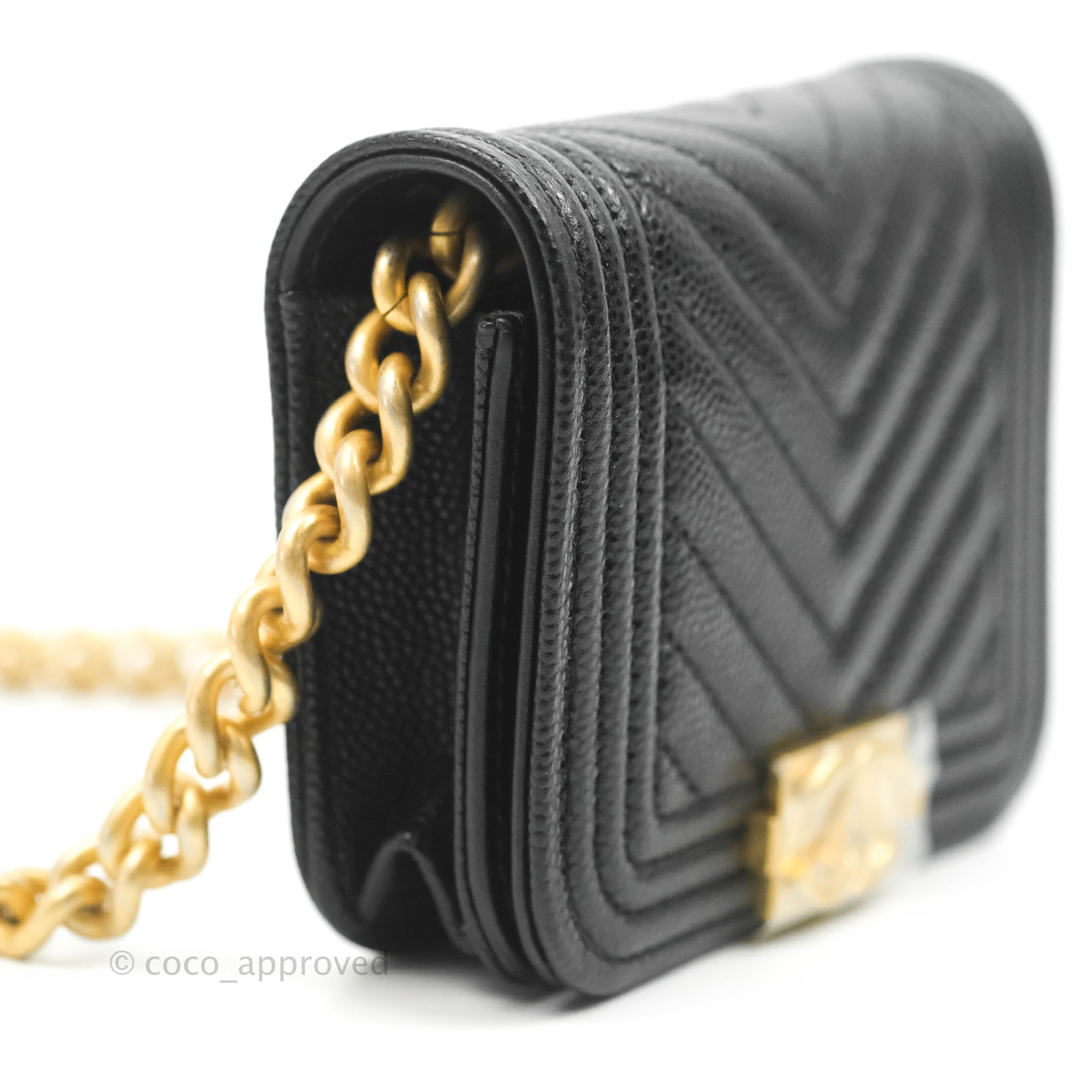 Chanel Chevron Boy Belt Bag in Black Caviar Leather with Aged Gold Hardware - Perfect for Everyday Wear & Evening Outfits