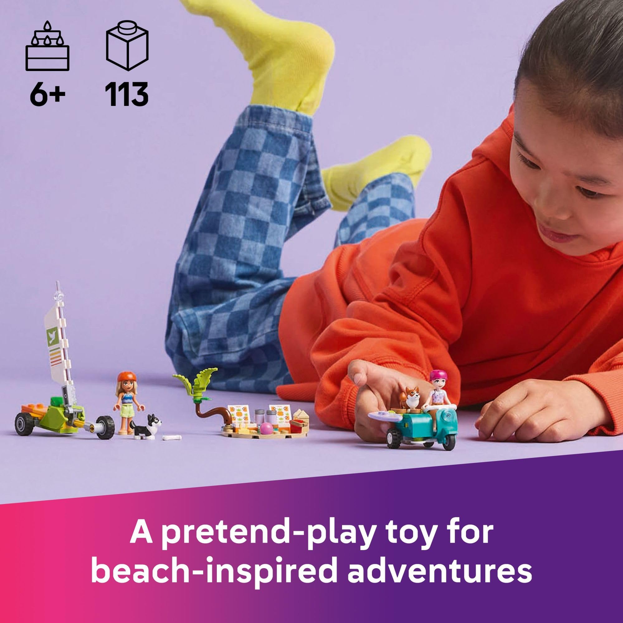 LEGO Friends Surfing Dogs and Scooter Adventure Building Toy Set - Creative Pretend Play for Kids Ages 6+ with 2 Minidolls & 2 Corgi Dogs - Perfect Easter Basket Gift, Birthday Present & STEM Learning Activity - Model 42641 - Great for Imaginative Play, Dog Lovers & Family Bonding Time
