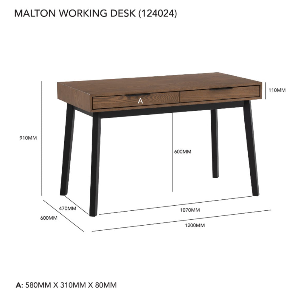 MALTON 120cm Study Desk - Black & Walnut Finish, Modern Writing Desk for Home Office, Dorm Room, or Small Spaces