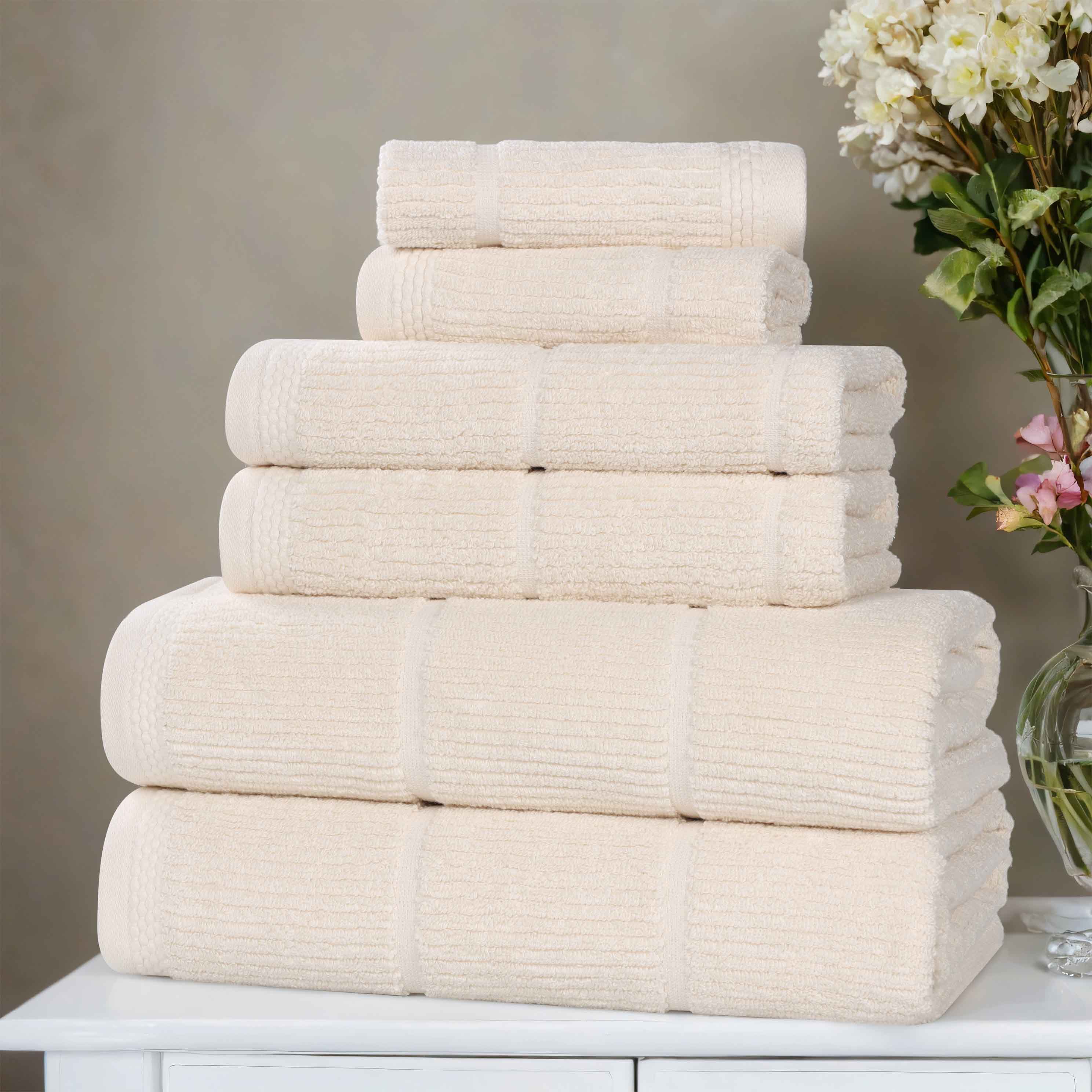 Milo Smart Twist Cotton Solid Ribbed Design 6-Piece Bath Towel Set - Soft & Absorbent for Spa, Gym, and Home Use