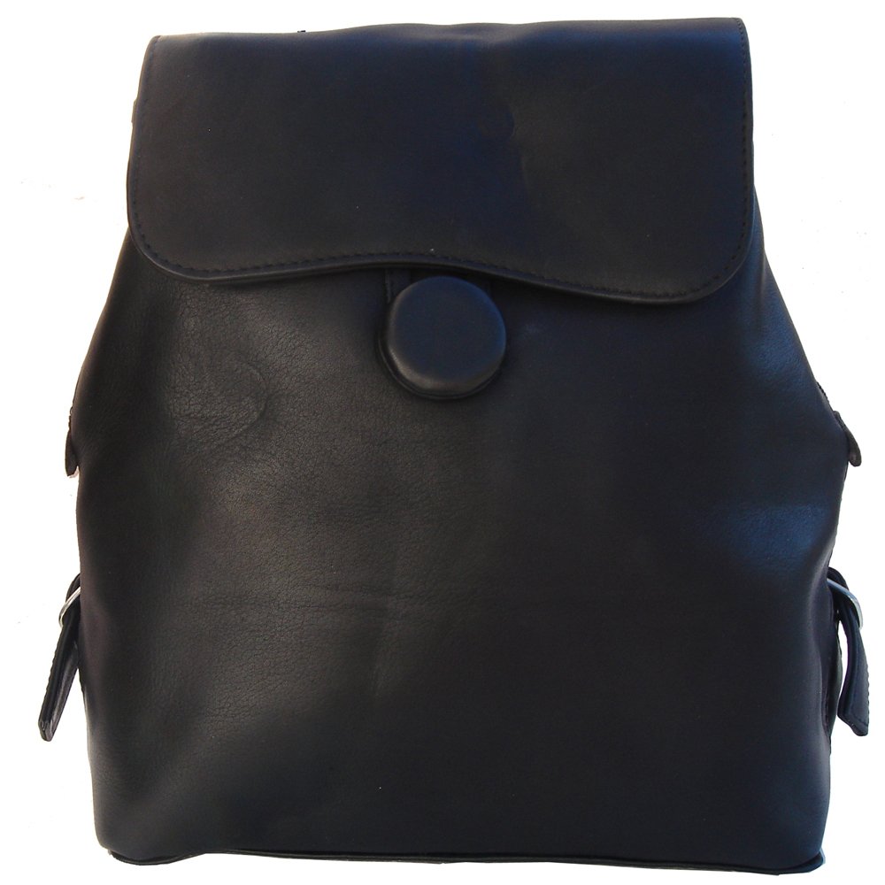 Premium Genuine Leather Flap-Over Button Backpack for Women & Men - Stylish Vintage Black Backpack with Adjustable Straps - Perfect for Travel, Work & College (One Size)