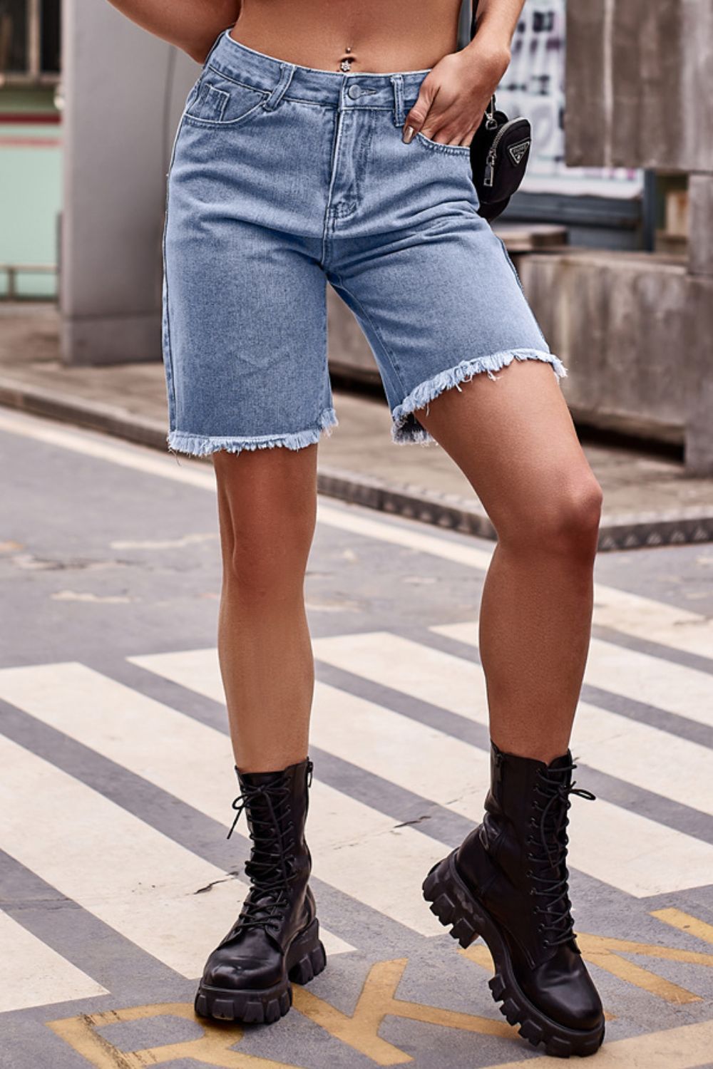 Stylish Raw Hem Denim Shorts with Pockets for Women | High Waisted Distressed Denim Cutoffs | Perfect for Summer, Beach, and Casual Outings