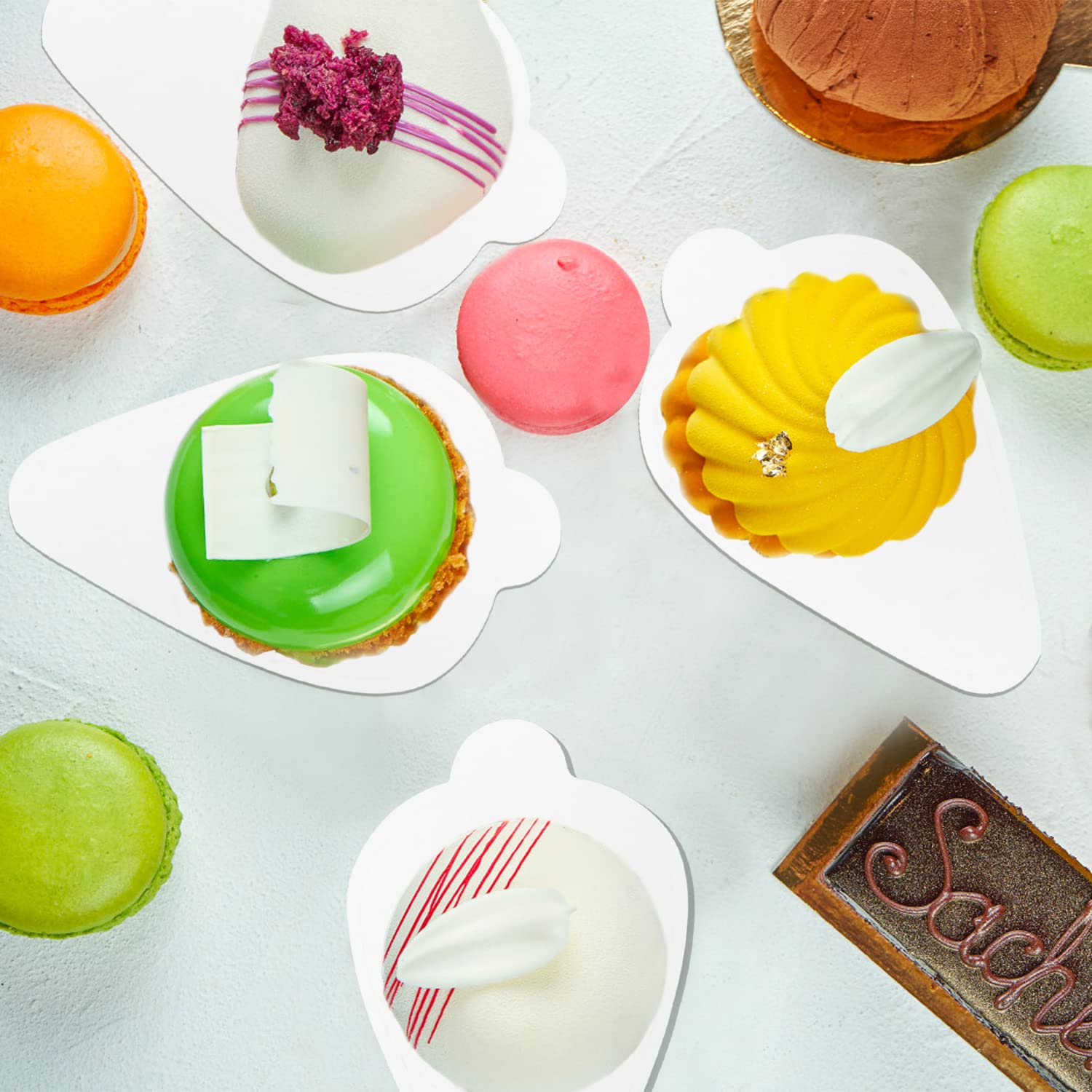 100 Pcs Grease-Proof Mini Cake Boards - Mousse Cake Bases, Cupcake Dessert Display Trays, Cardboard Pastry Stands for Baking, Party Serving & Wedding Dessert Displays (Leaf Design)