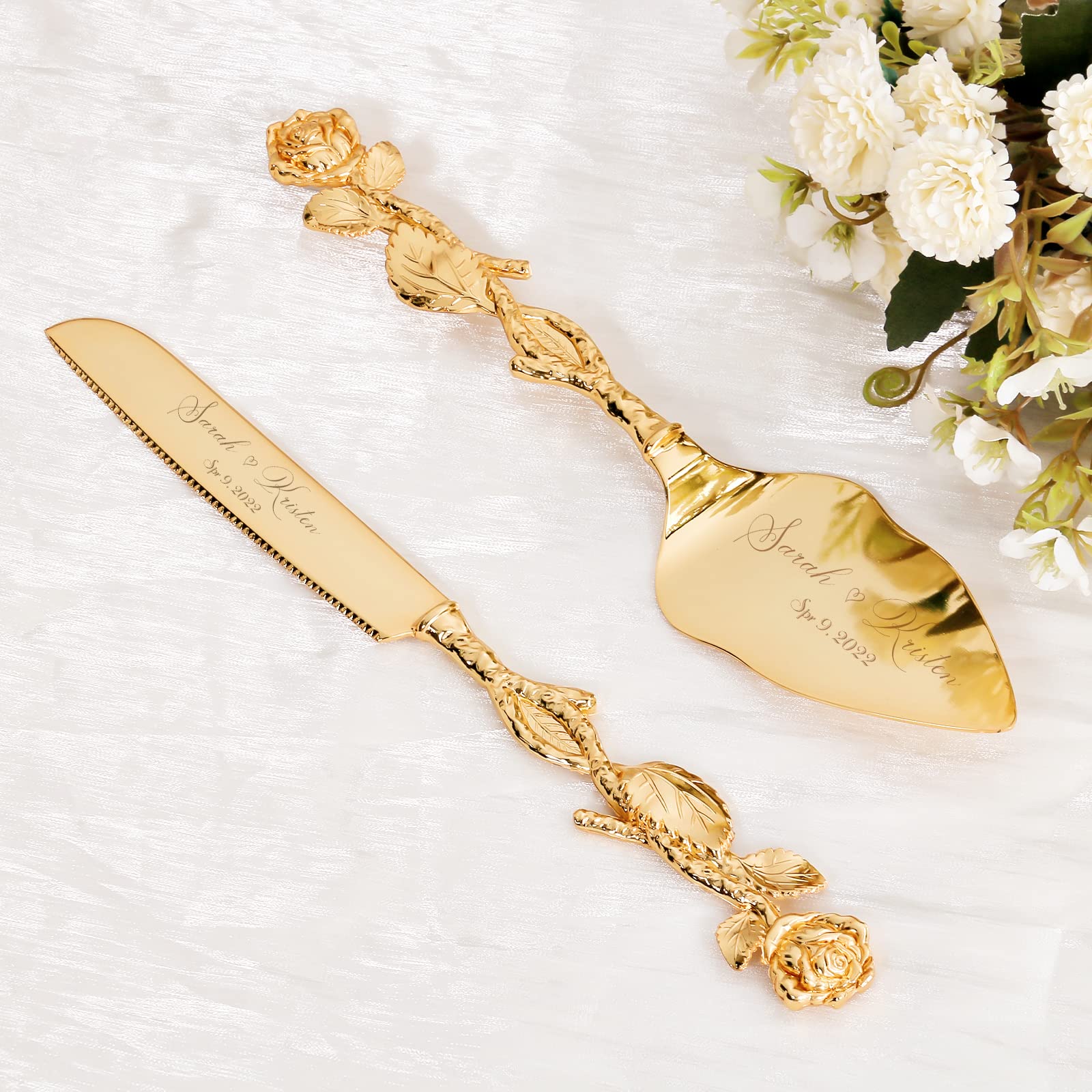 Personalized Gold Cake Knife and Server Set - Wedding Cake Cutting Set, Custom Engraved Pastry Pie & Pizza Cutter - Perfect Birthday Gift for Cake Lovers | Ideal for Weddings, Anniversaries & Special Celebrations