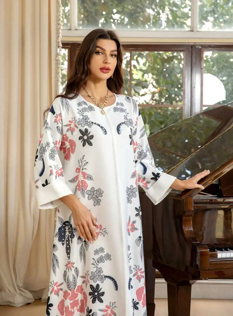 Hotfix Rhinestone Eid Dress - Elegant Burnout Caftan Kaftan for Women | Perfect for Eid Celebrations, Weddings & Special Occasions