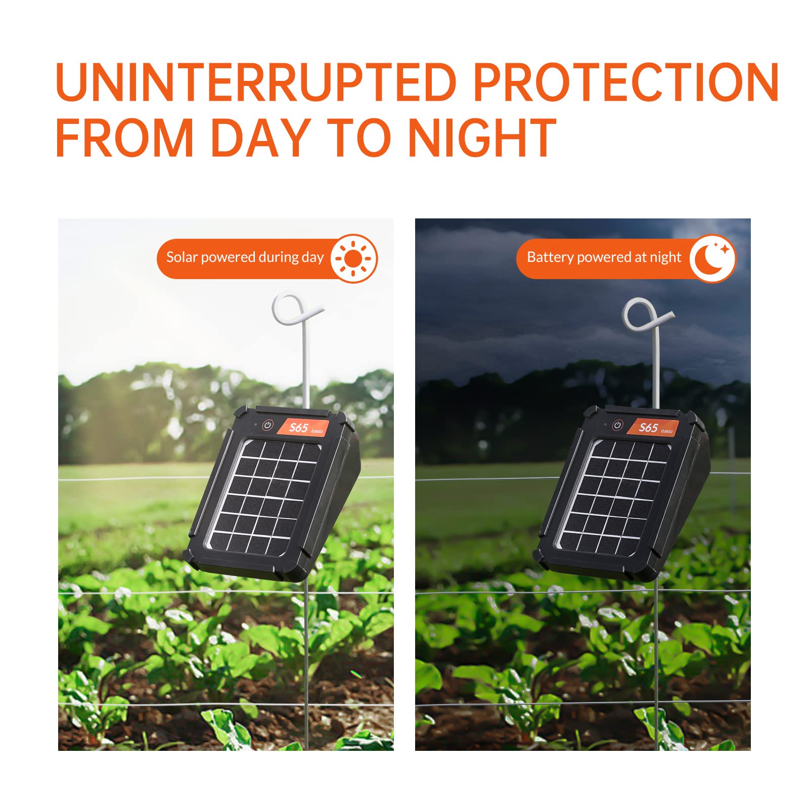 Solar Electric Fence Charger 0.065J 2 Miles Range - Bear & Raccoon Deterrent for Farms, Gardens & Livestock Protection - Includes Grounding Rod - Weatherproof Solar Powered Animal Barrier for Outdoor Use