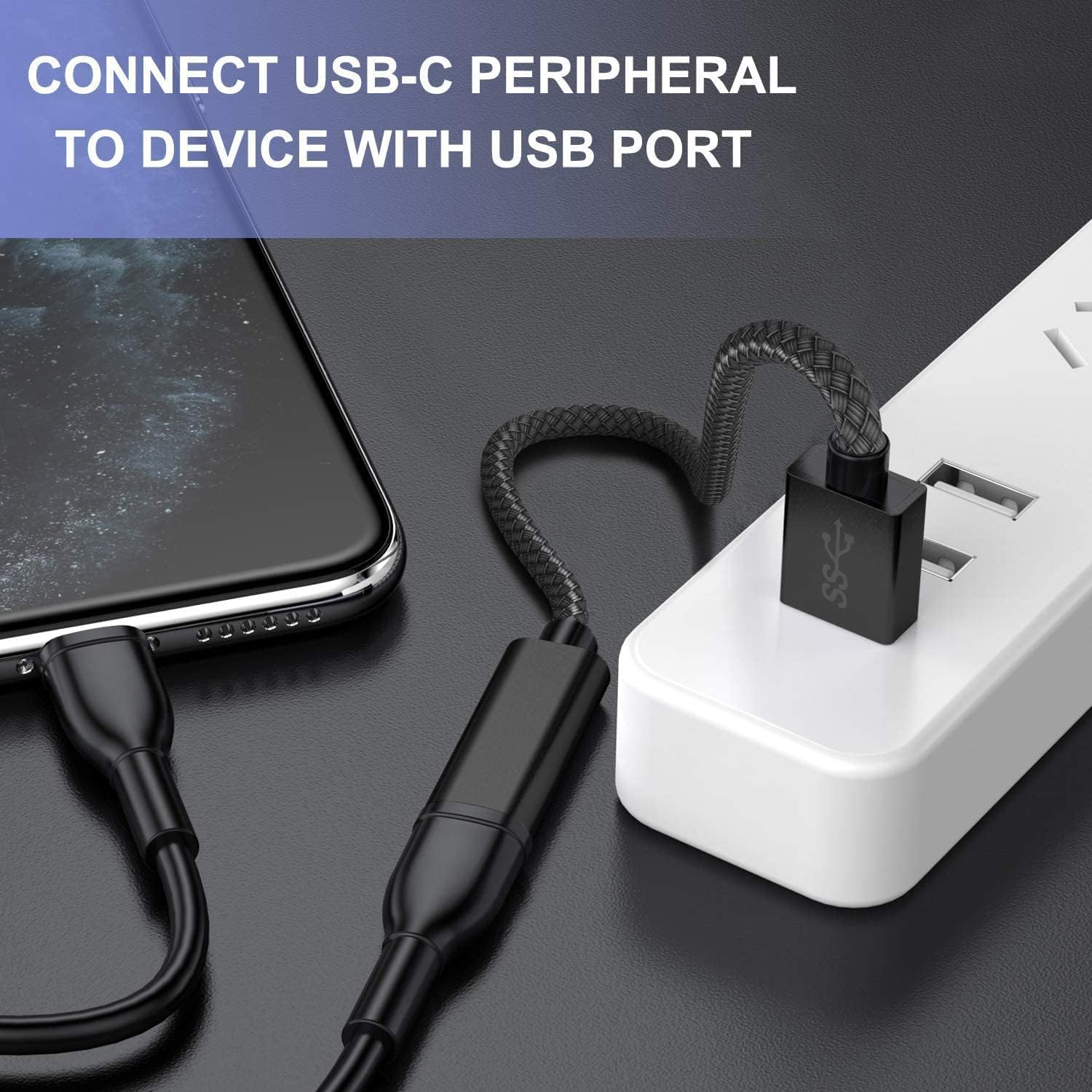 Basesailor USB 3.0 to USB C Adapter 2-Pack (0.75FT) - USB 3 Male to USB C Female Converter Cable - 5Gbps High-Speed Data Transfer & Charging Compatible with iPhone 16/15 Pro Max, iPad Air/Mini, Samsung Galaxy S25/S24/S23/Z Fold/Flip - Perfect for Travel, Office & Home Charging Stations