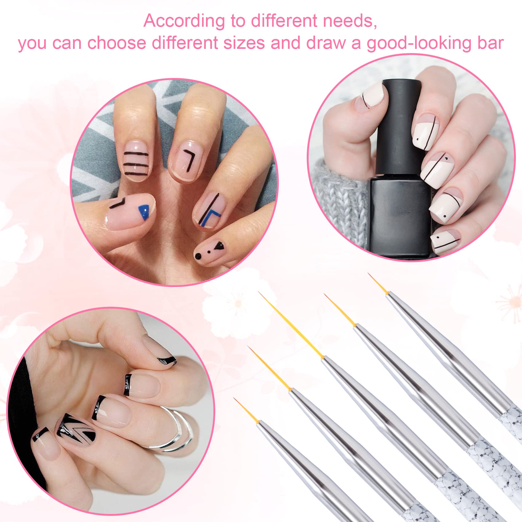 OIIKI 10pcs 3D Nail Art Brush Set - Professional Acrylic Nail Painting & Liner Brushes with Dotting Pens for DIY Nail Design at Home or Salon | Perfect for Gel Polish, French Tips & Nail Art Creations