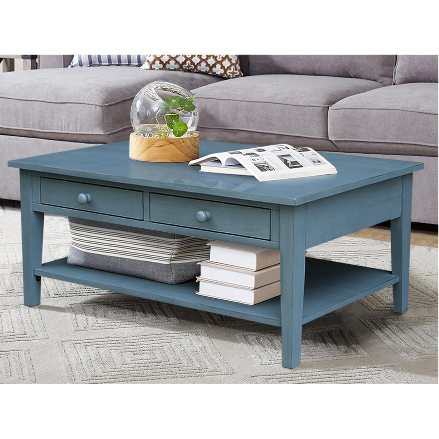 IC International Concepts Solid Wood Spencer Coffee Table - Modern Living Room Centerpiece for Home Decor & Entertainment