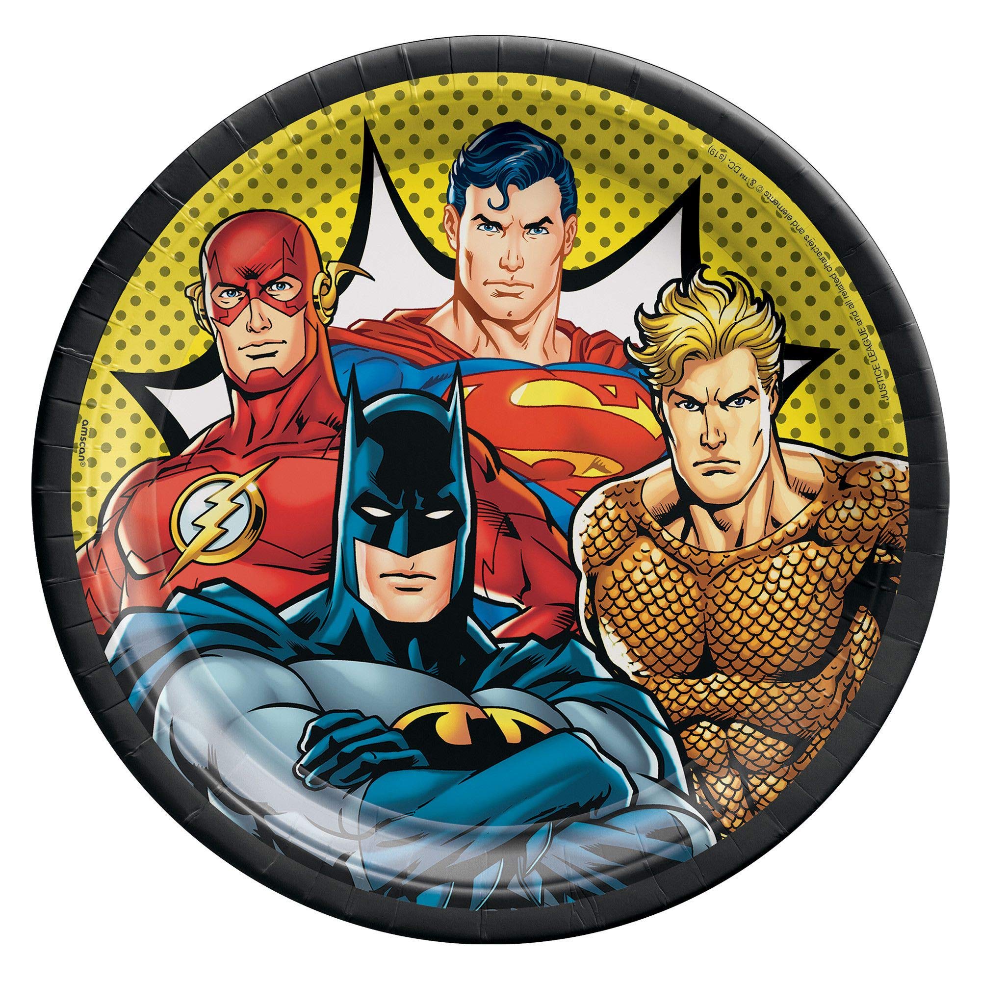 Amscan Justice League Heroes Unite Round Paper Plates 9 Inch - Pack of 8 - Superhero Birthday Party Supplies for Kids, Themed Events & Comic Book Celebrations - Perfect for Cake Serving, Snack Time & Decorative Tableware