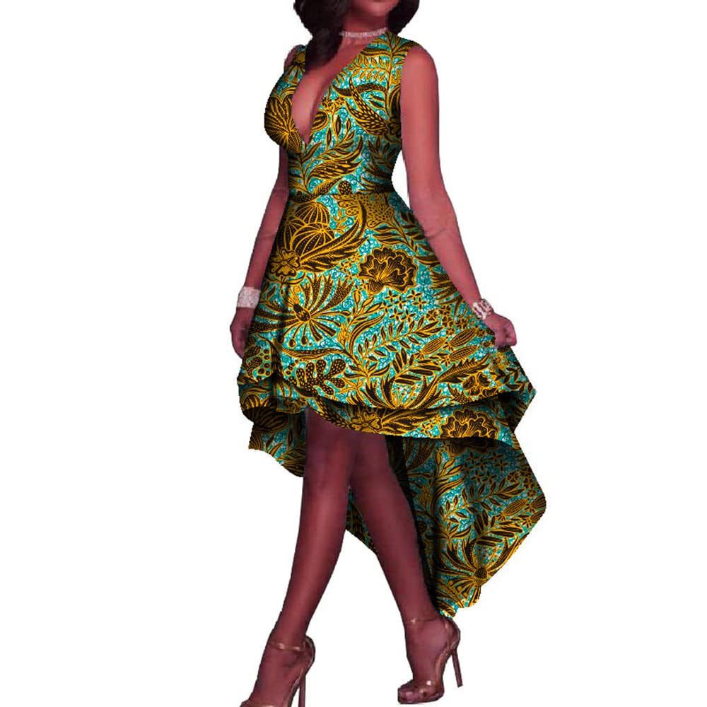 BAZINRICHE African Print Dresses for Women - V-Neck Sexy Party Maxi Dress, Dashiki Style Plus Size Clothing for Weddings, Festivals & Special Occasions